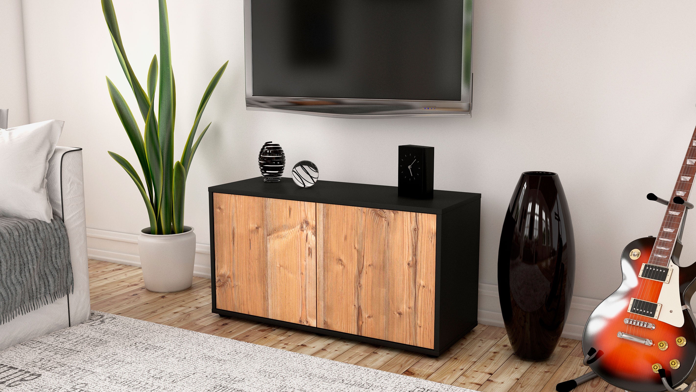 Lowboard - Ada - Design Holzdekor - Freistehend mit Push to Open 92 cm Anthrazit