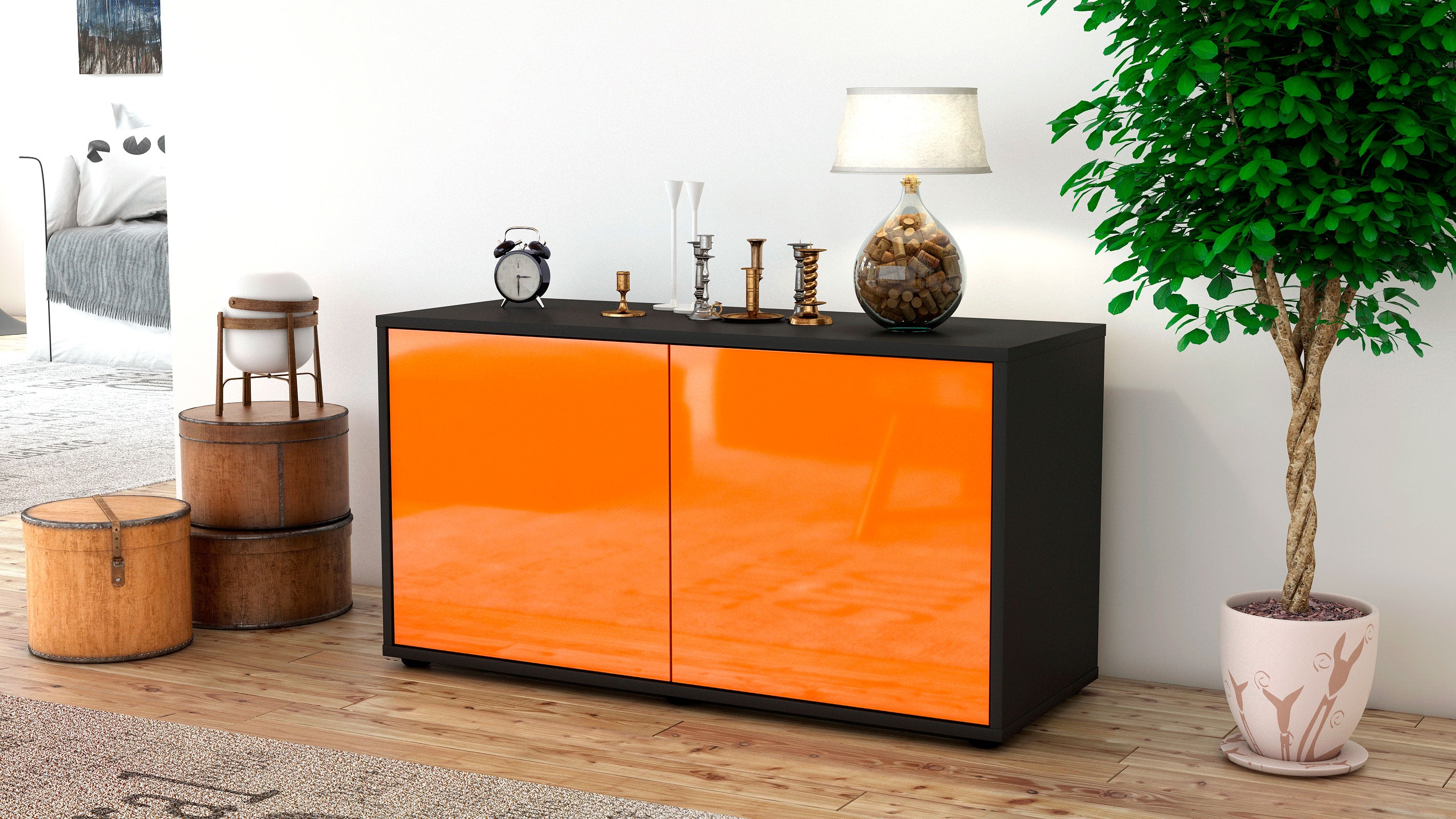 Lowboard - Ada - Design Hochglanz - Freistehend mit Push to Open 92 cm Anthrazit