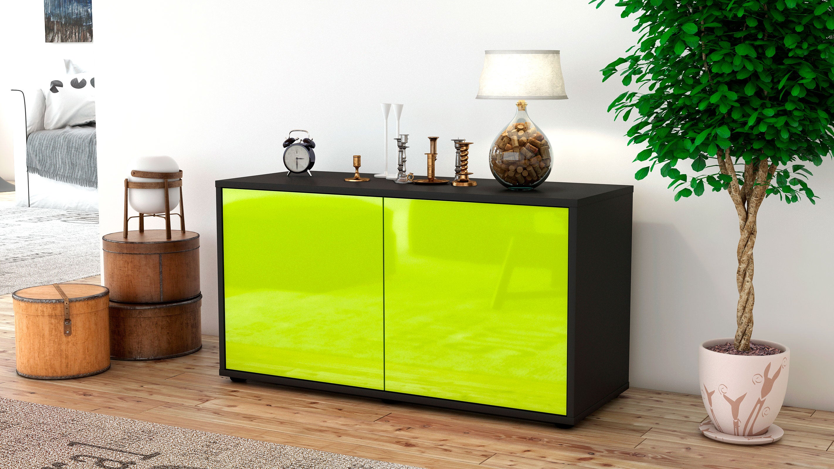 Lowboard - Ada - Design Hochglanz - Freistehend mit Push to Open 92 cm Anthrazit