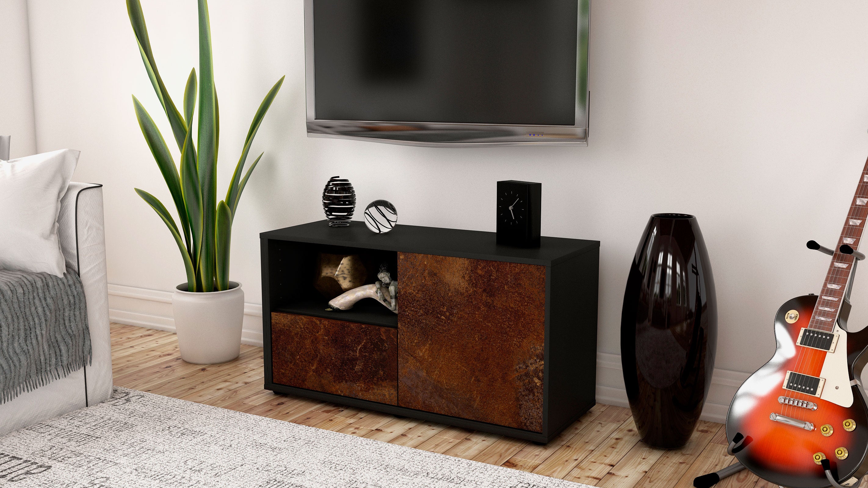 Lowboard - Adrina - Design Industrie Stil - Freistehend mit Push to Open 92 cm Anthrazit