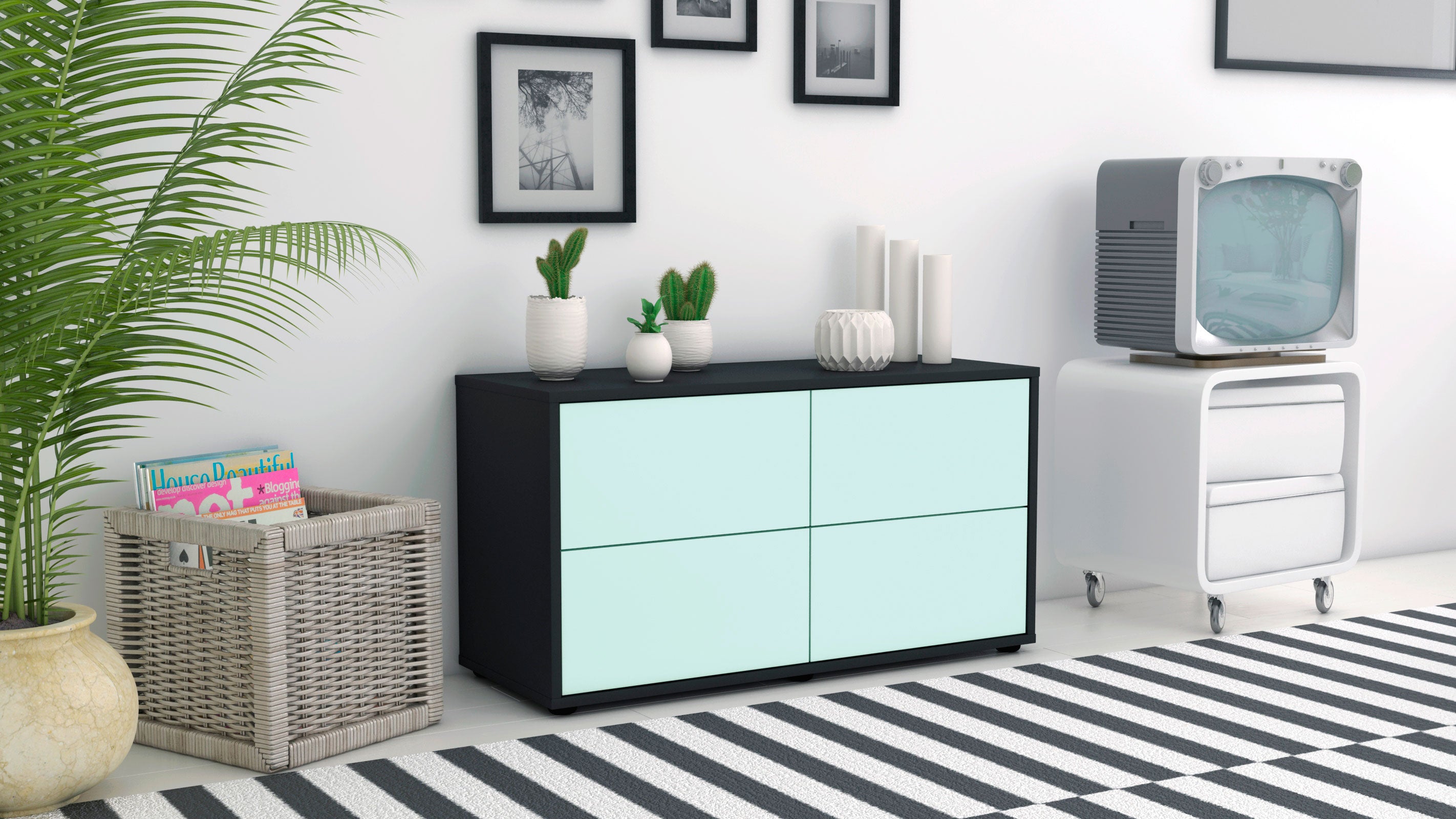Lowboard - Aella - Design Farbakzent - Freistehend mit Push to Open 92 cm Anthrazit