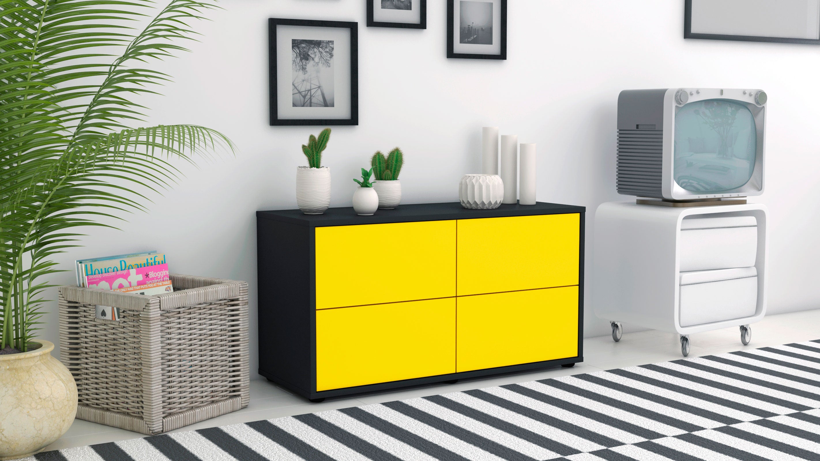 Lowboard - Aella - Design Farbakzent - Freistehend mit Push to Open 92 cm Anthrazit