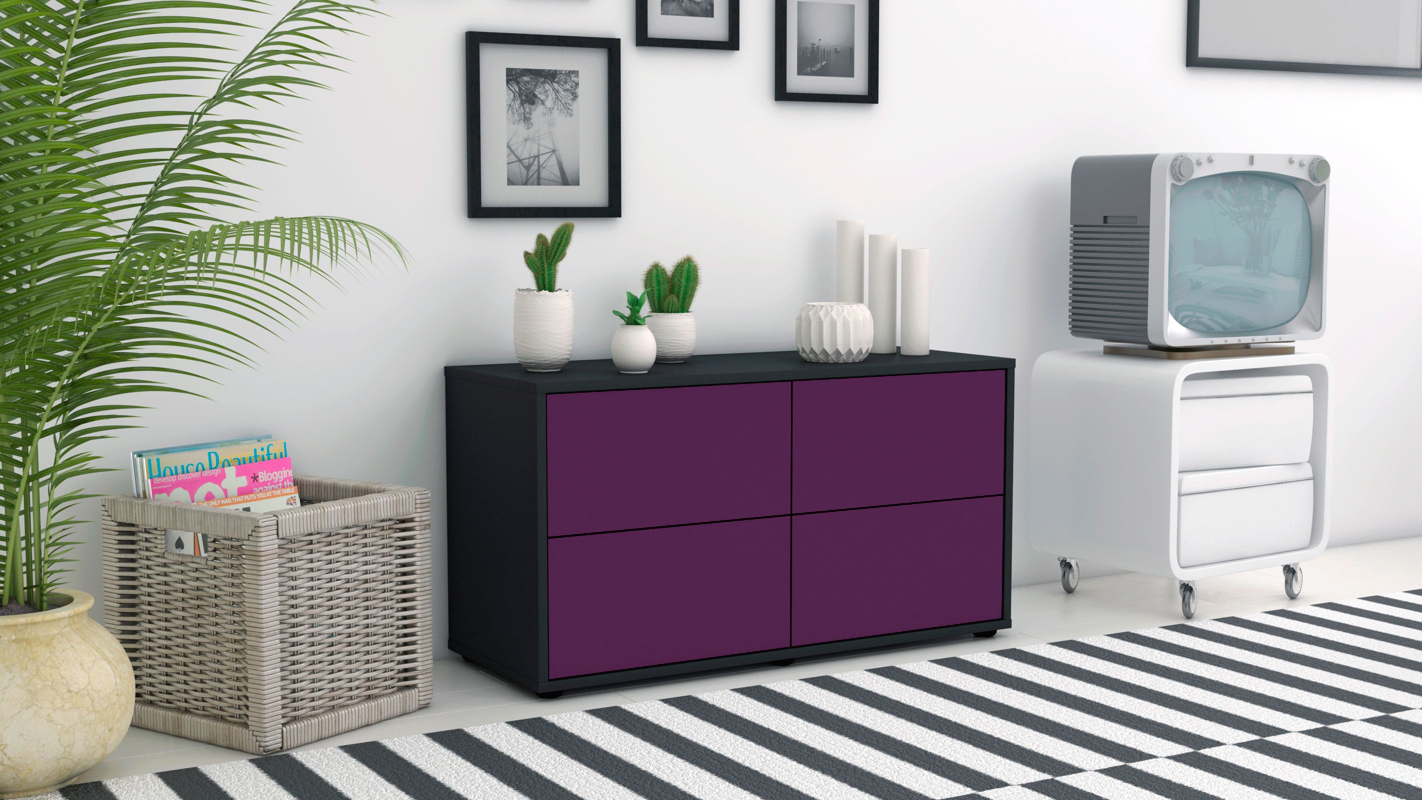 Lowboard - Aella - Design Farbakzent - Freistehend mit Push to Open 92 cm Anthrazit