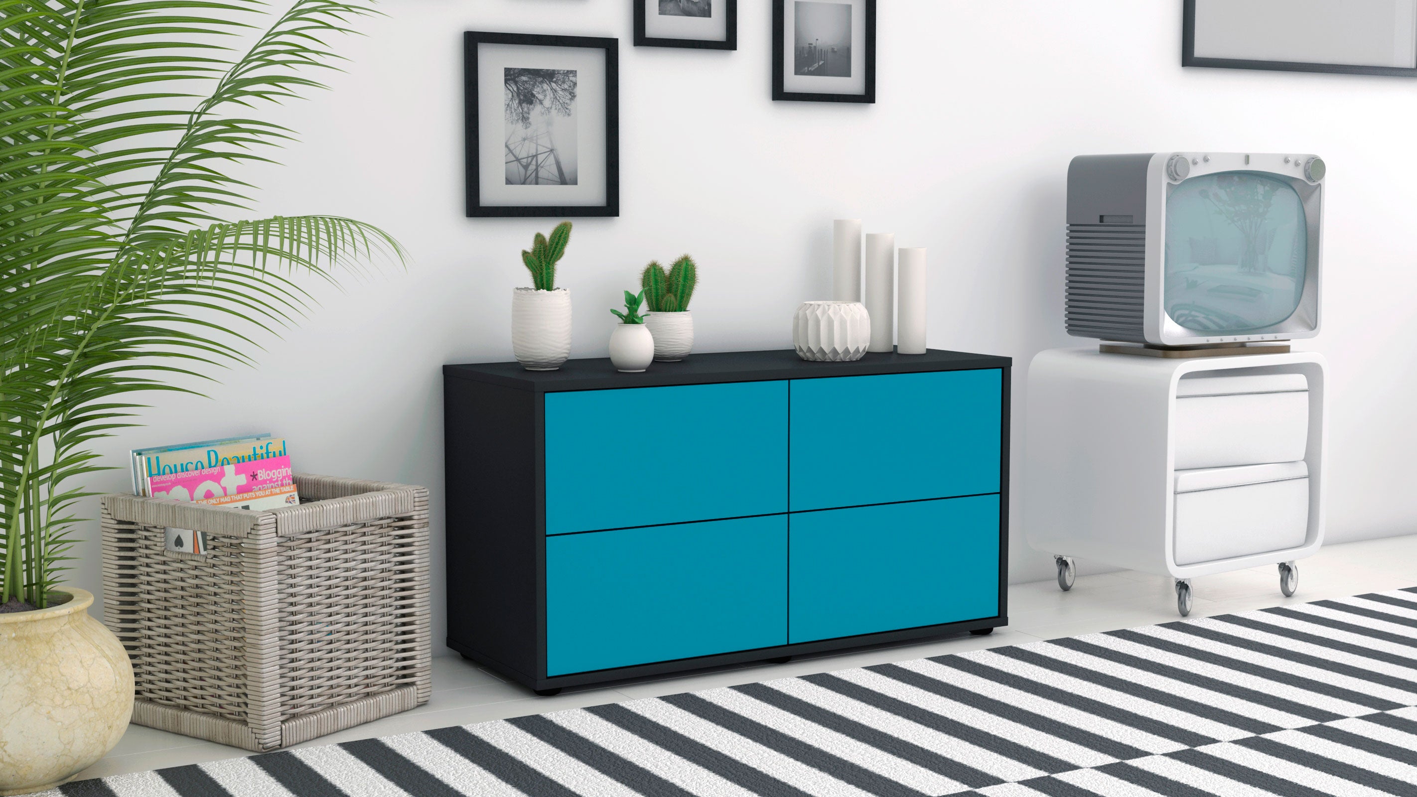 Lowboard - Aella - Design Farbakzent - Freistehend mit Push to Open 92 cm Anthrazit