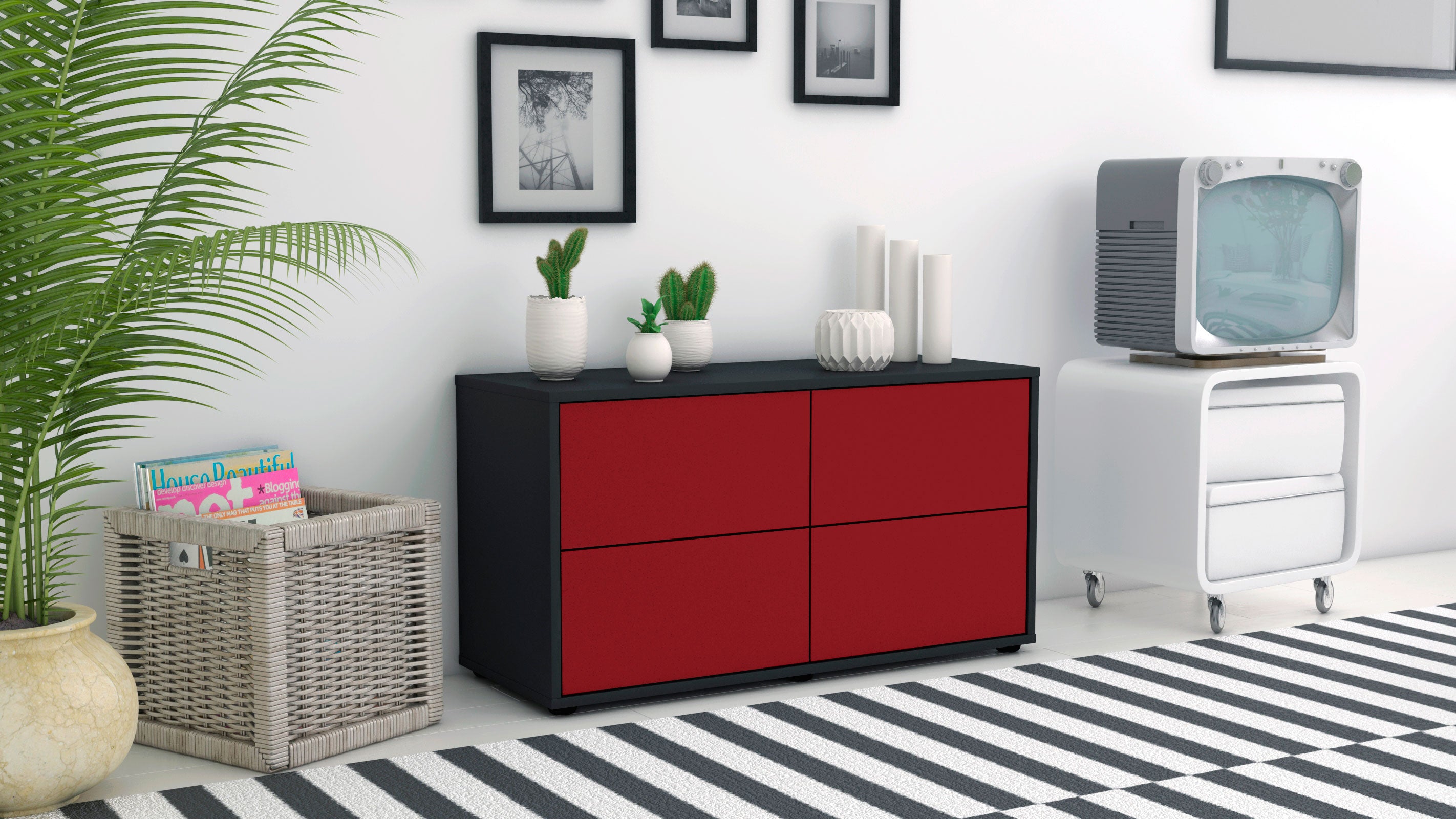 Lowboard - Aella - Design Farbakzent - Freistehend mit Push to Open 92 cm Anthrazit