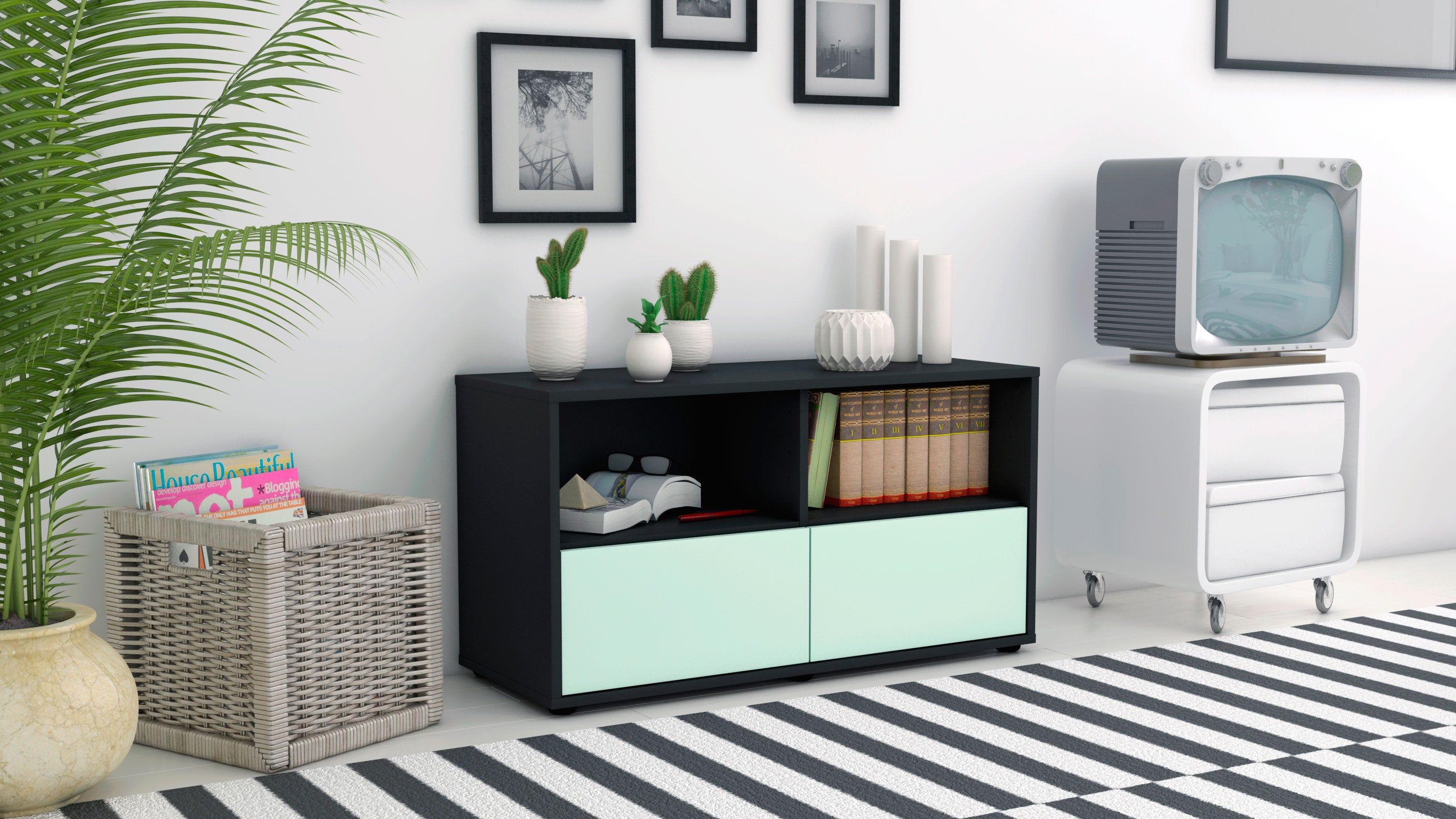 Lowboard - Aeon - Design Farbakzent - Freistehend mit Push to Open 92 cm Anthrazit