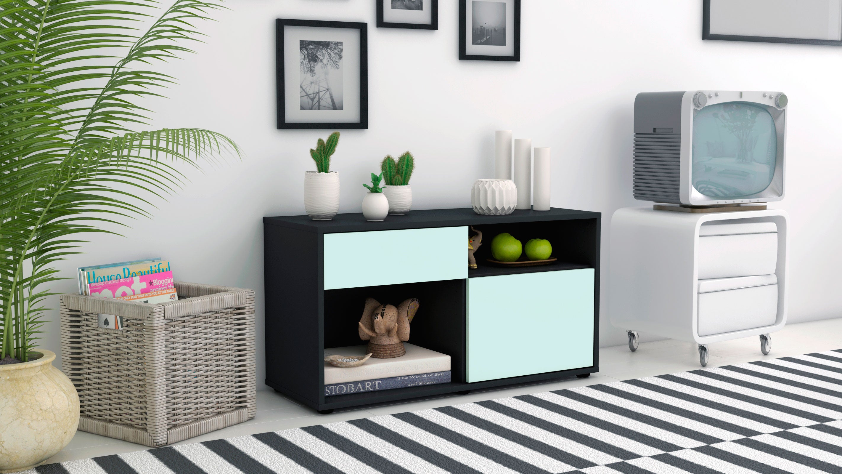 Lowboard - Albina - Design Farbakzent - Freistehend mit Push to Open 92 cm Anthrazit