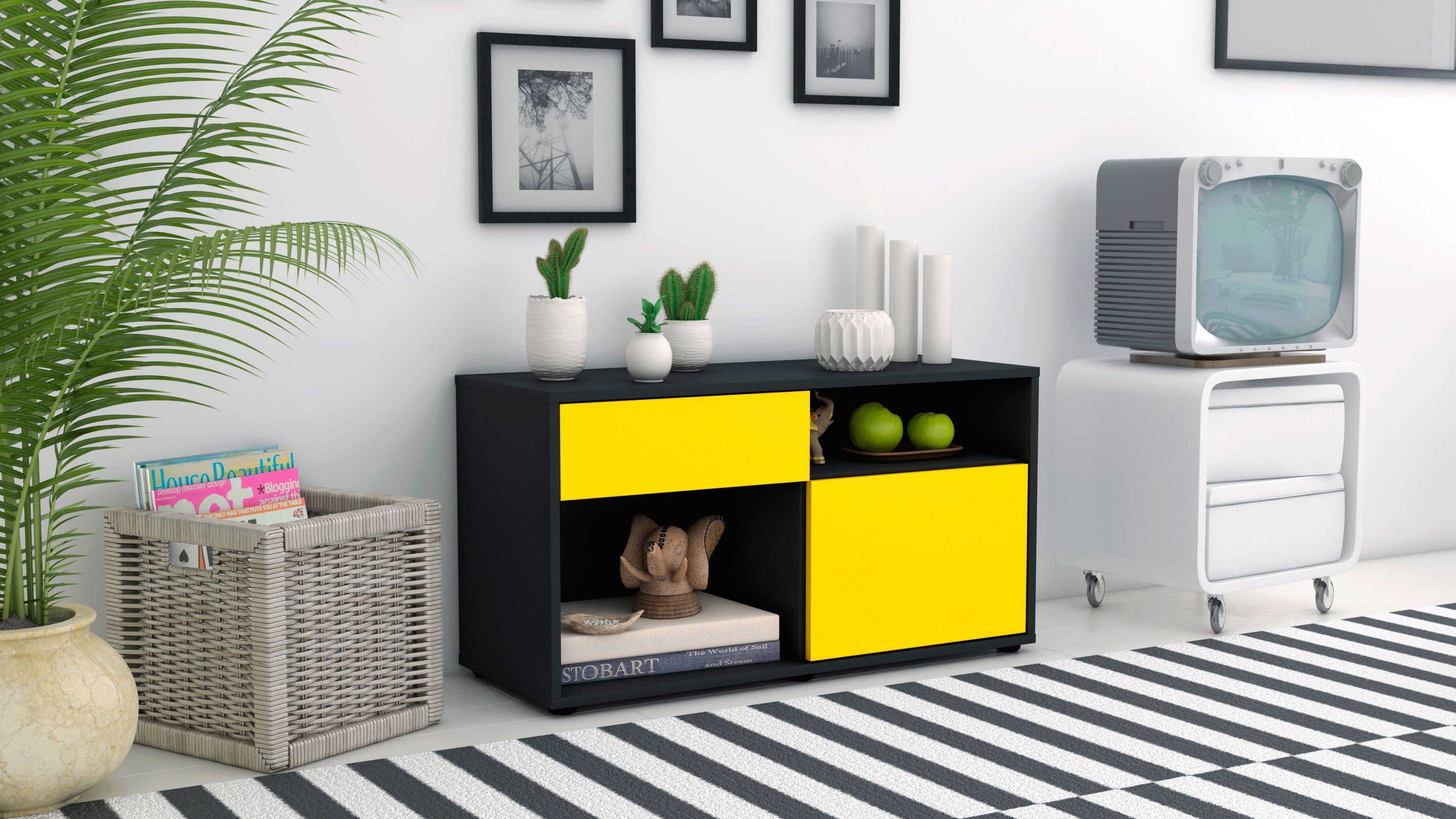 Lowboard - Albina - Design Farbakzent - Freistehend mit Push to Open 92 cm Anthrazit