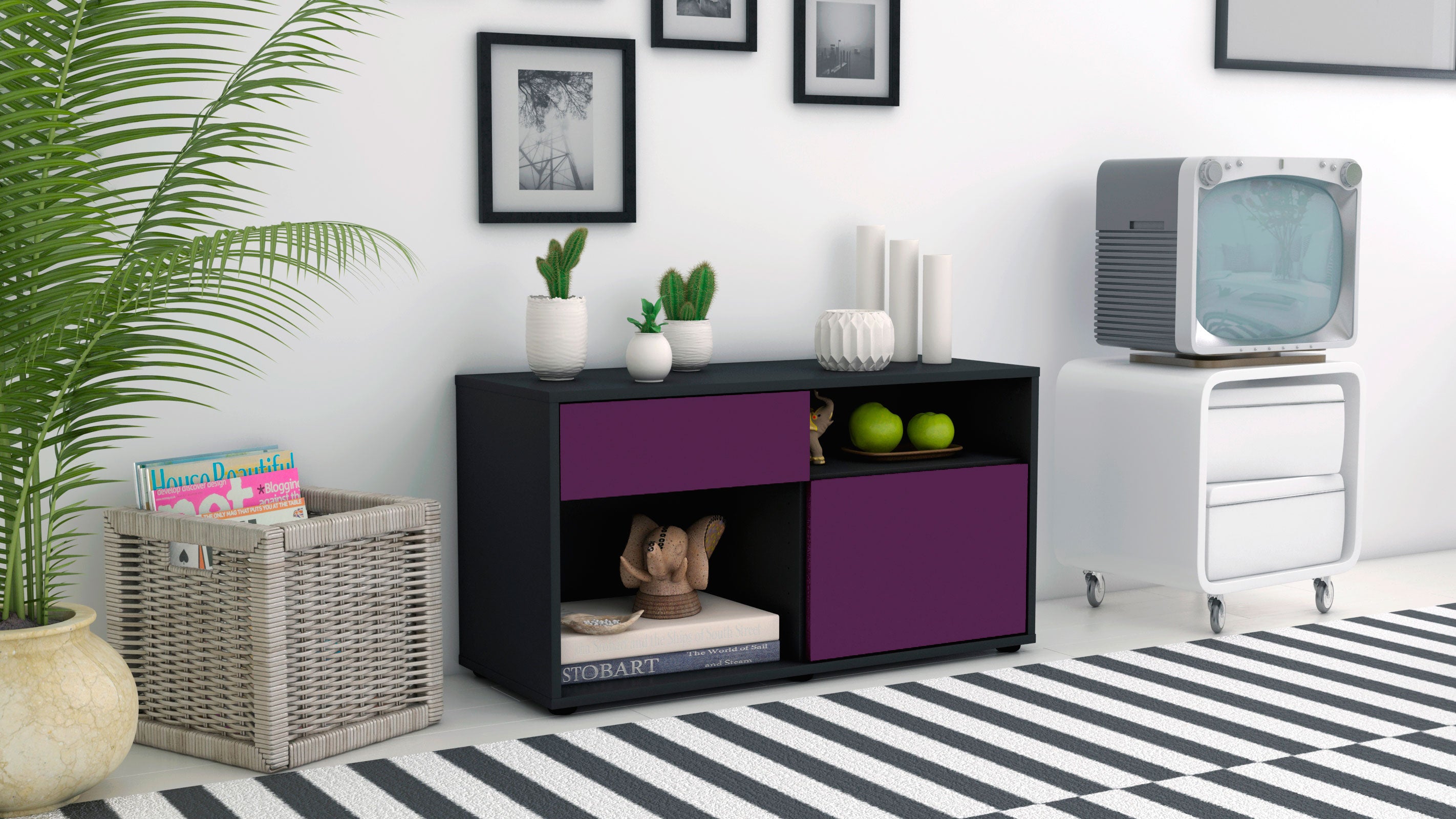 Lowboard - Albina - Design Farbakzent - Freistehend mit Push to Open 92 cm Anthrazit