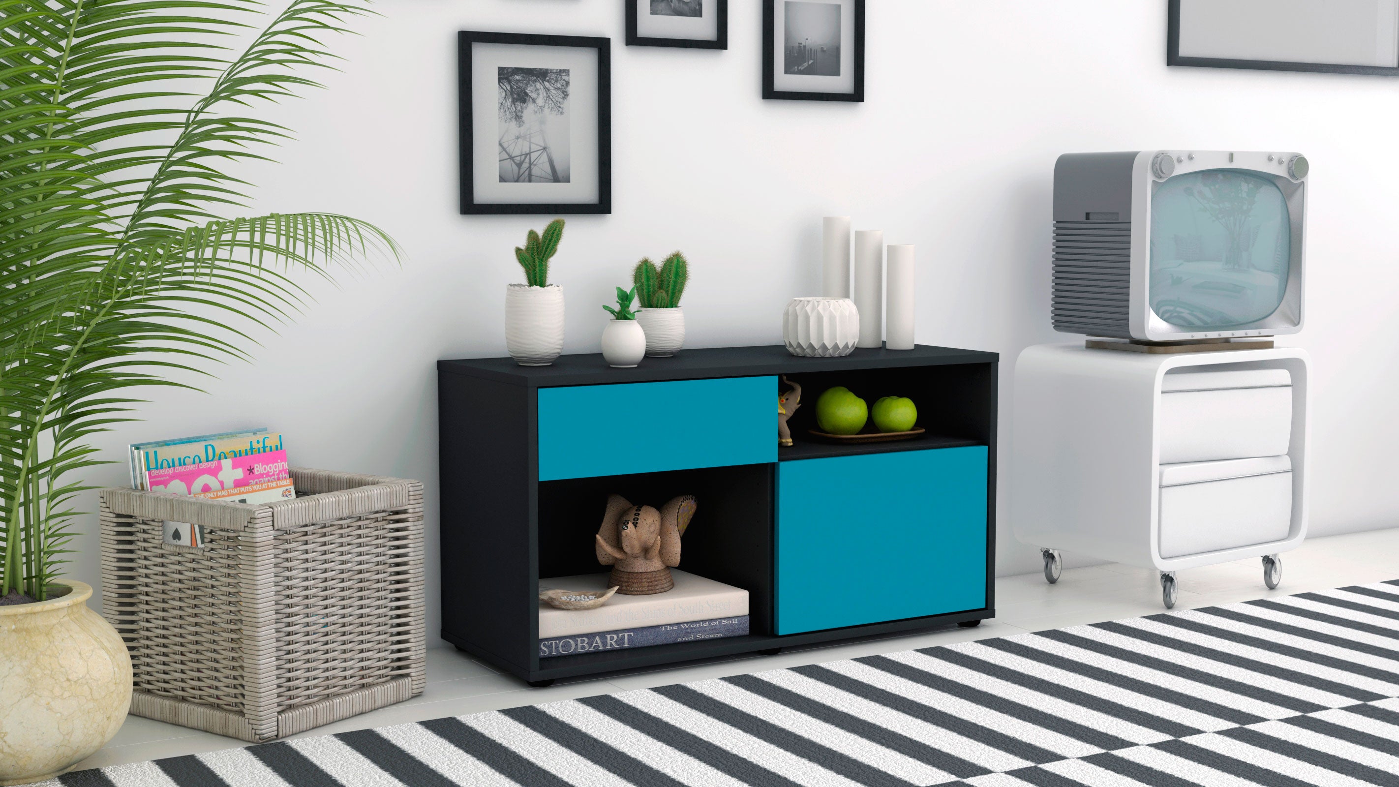 Lowboard - Albina - Design Farbakzent - Freistehend mit Push to Open 92 cm Anthrazit