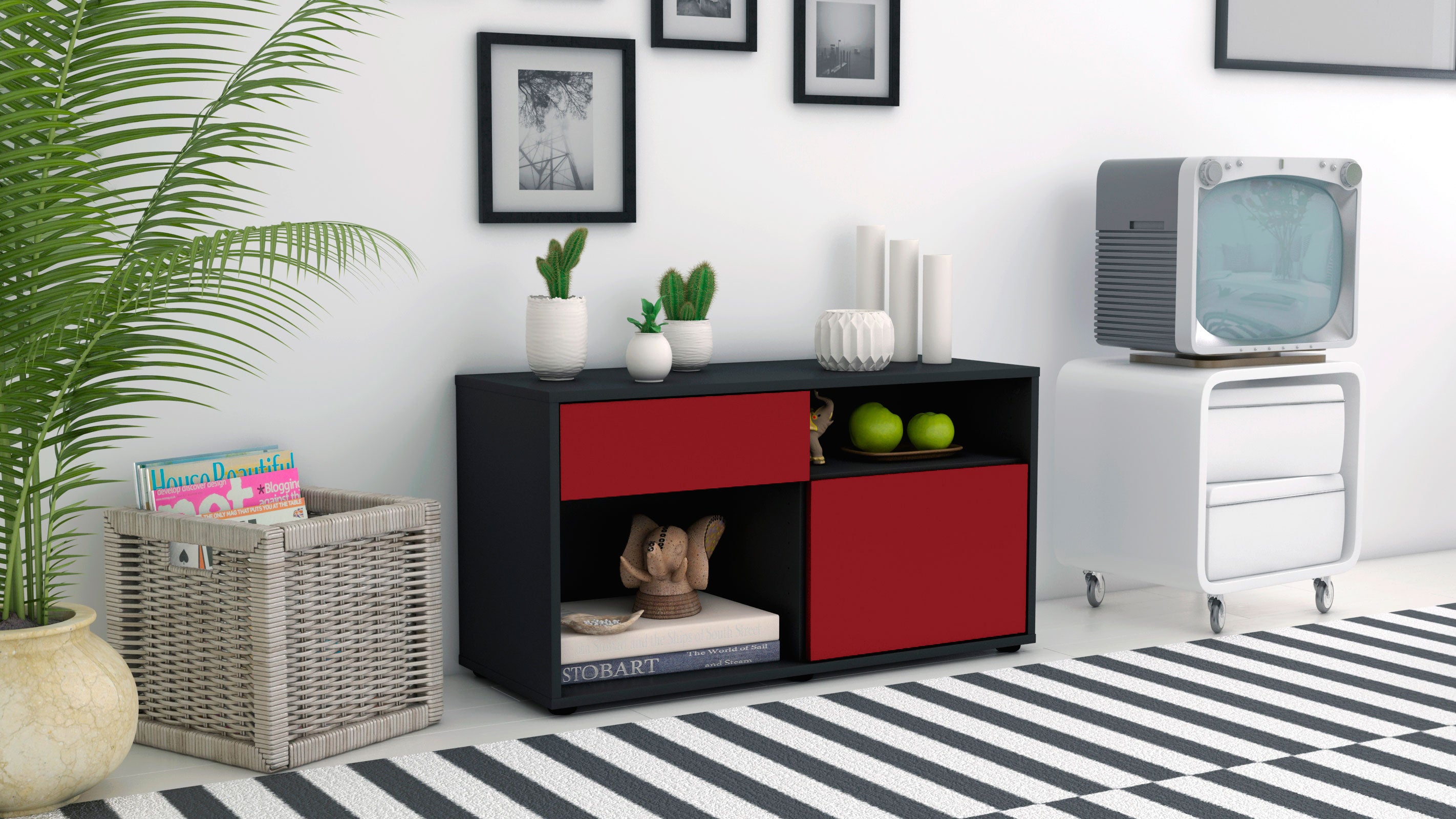 Lowboard - Albina - Design Farbakzent - Freistehend mit Push to Open 92 cm Anthrazit
