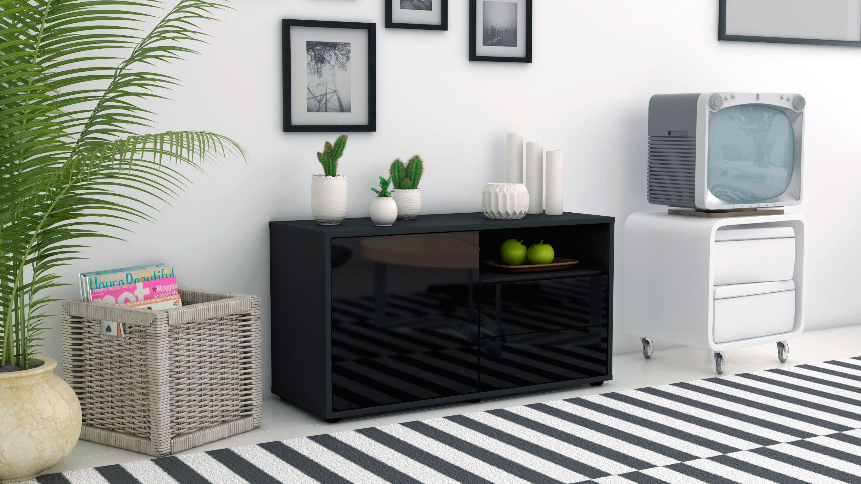 Lowboard - Alessia - Design Hochglanz - Freistehend mit Push to Open 92 cm Anthrazit