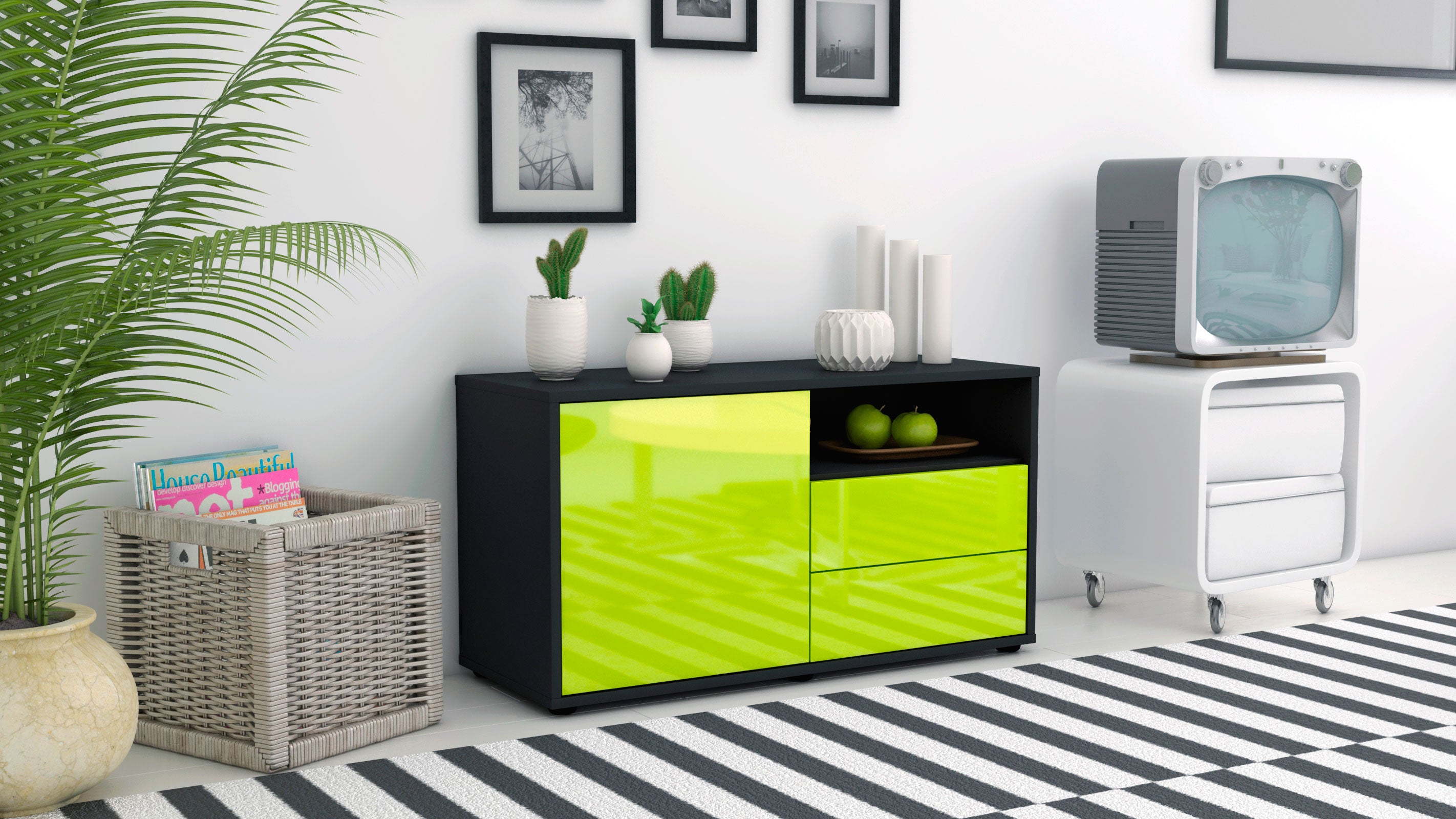 Lowboard - Alessia - Design Hochglanz - Freistehend mit Push to Open 92 cm Anthrazit