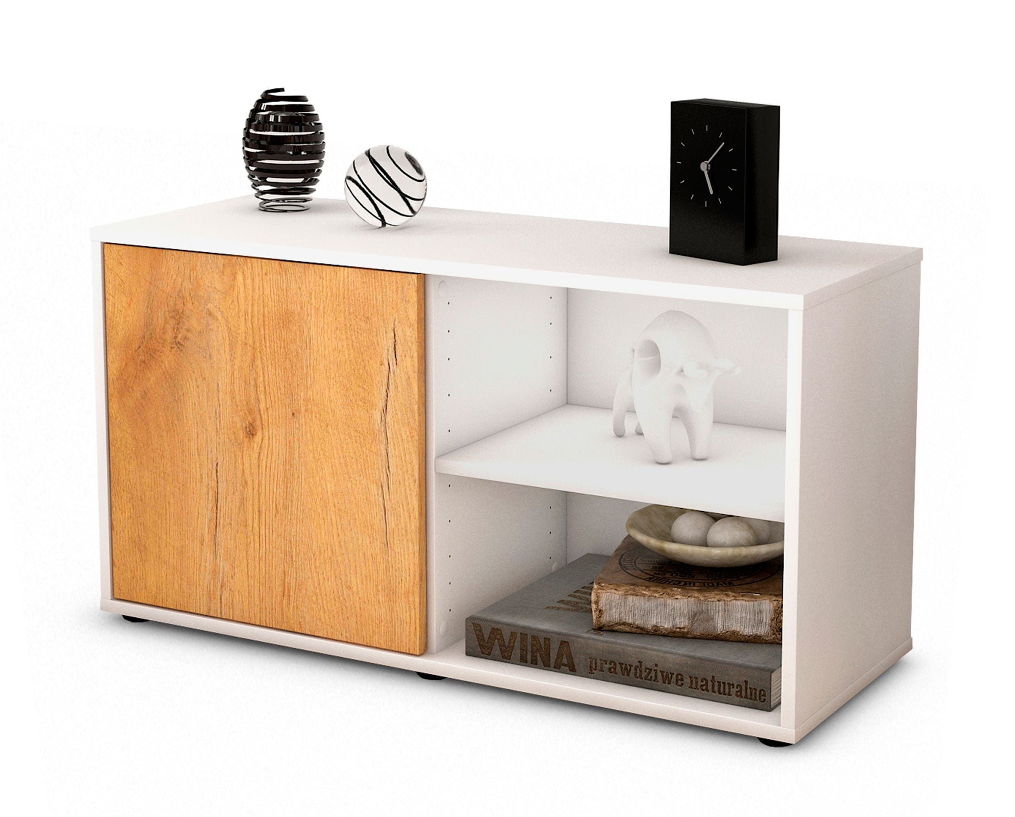 Lowboard - Adelia - Design Holzdekor - Freistehend mit Push to Open 92 cm Weiss