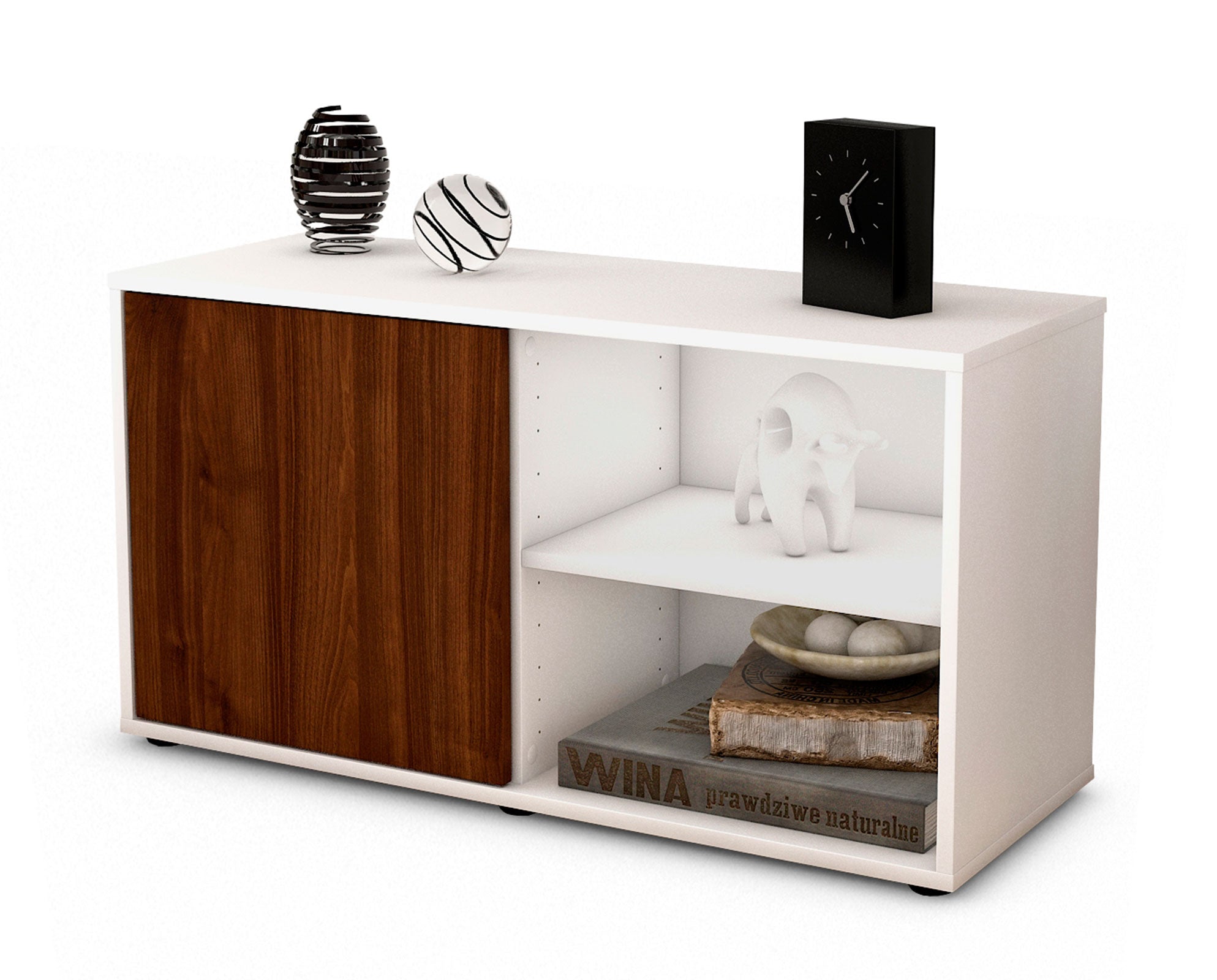Lowboard - Adelia - Design Holzdekor - Freistehend mit Push to Open 92 cm Weiss