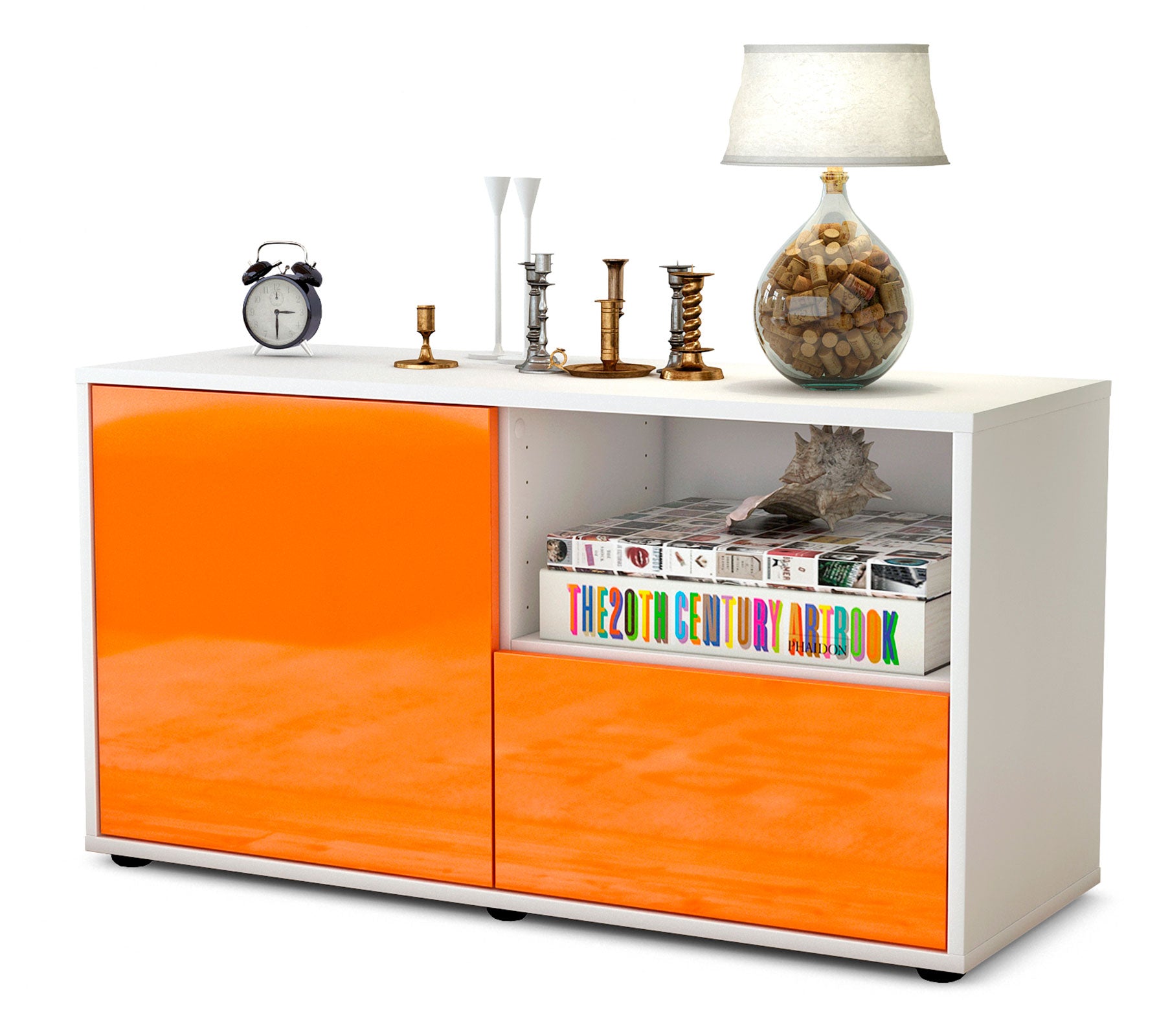 Lowboard - Adriana - Design Hochglanz - Freistehend mit Push to Open 92 cm Weiss