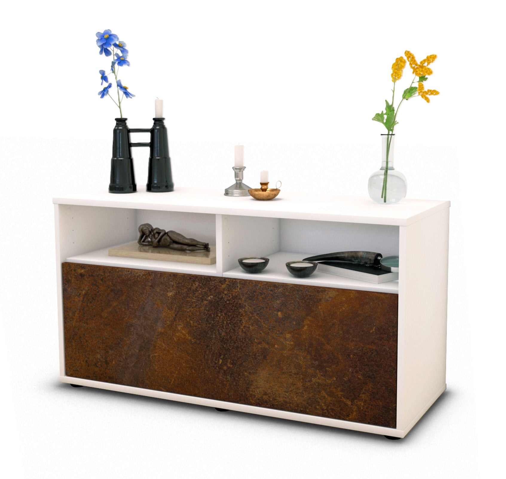 Lowboard - Agostina - Design Industrie Stil - Freistehend mit Push to Open 92 cm Weiss
