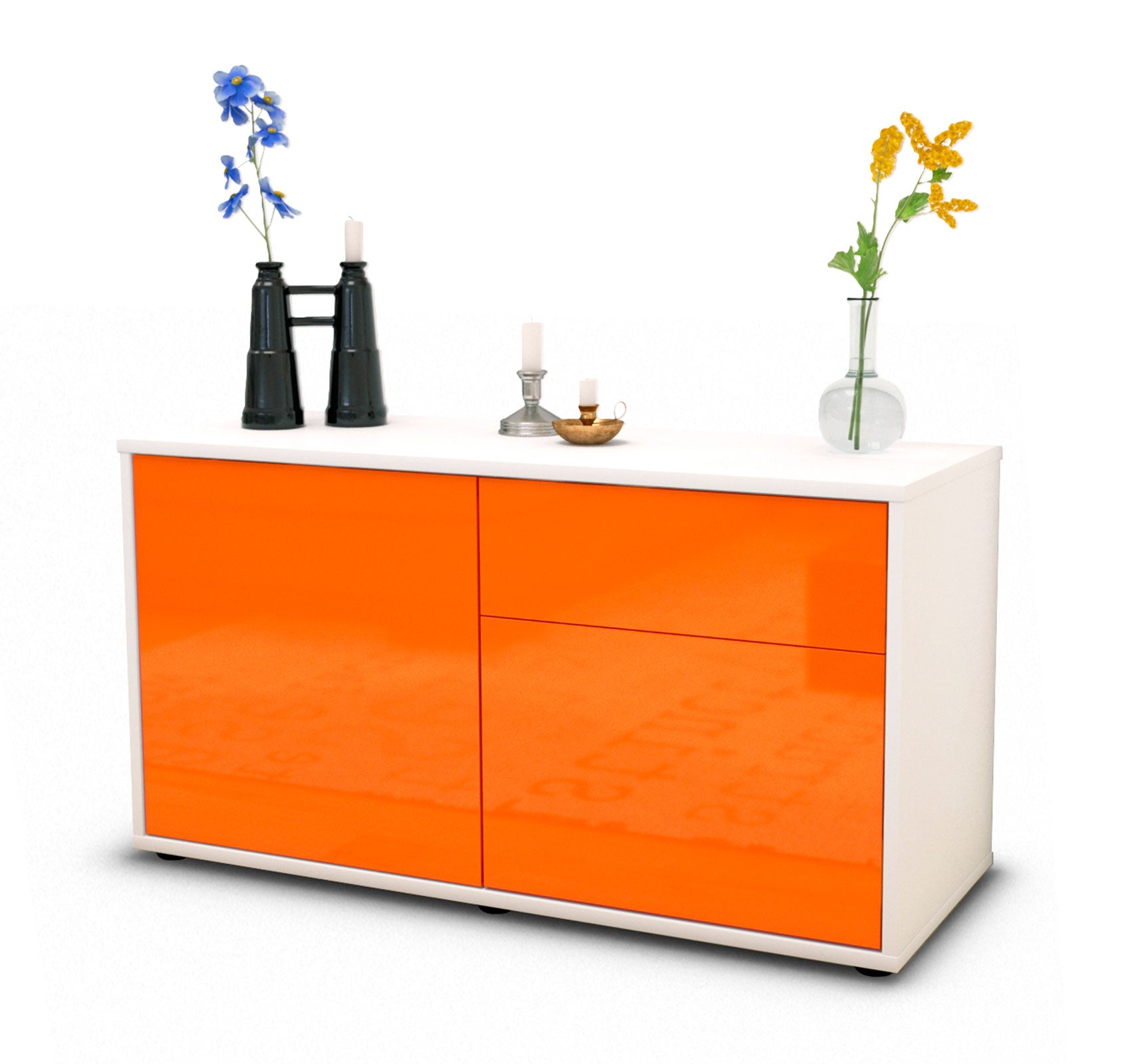 Lowboard - Aja - Design Hochglanz - Freistehend mit Push to Open 92 cm Weiss