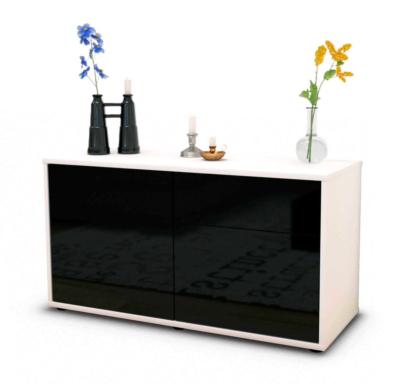 Lowboard - Aja - Design Hochglanz - Freistehend mit Push to Open 92 cm Weiss