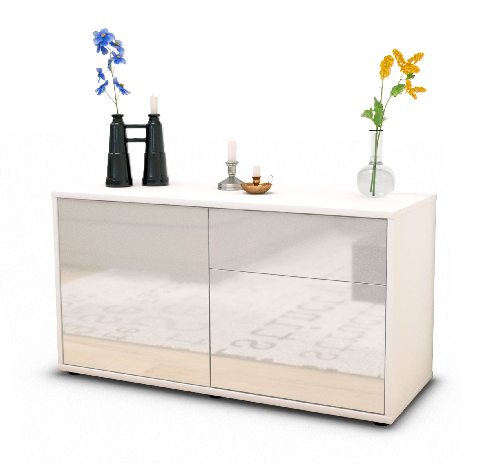 Lowboard - Aja - Design Hochglanz - Freistehend mit Push to Open 92 cm Weiss