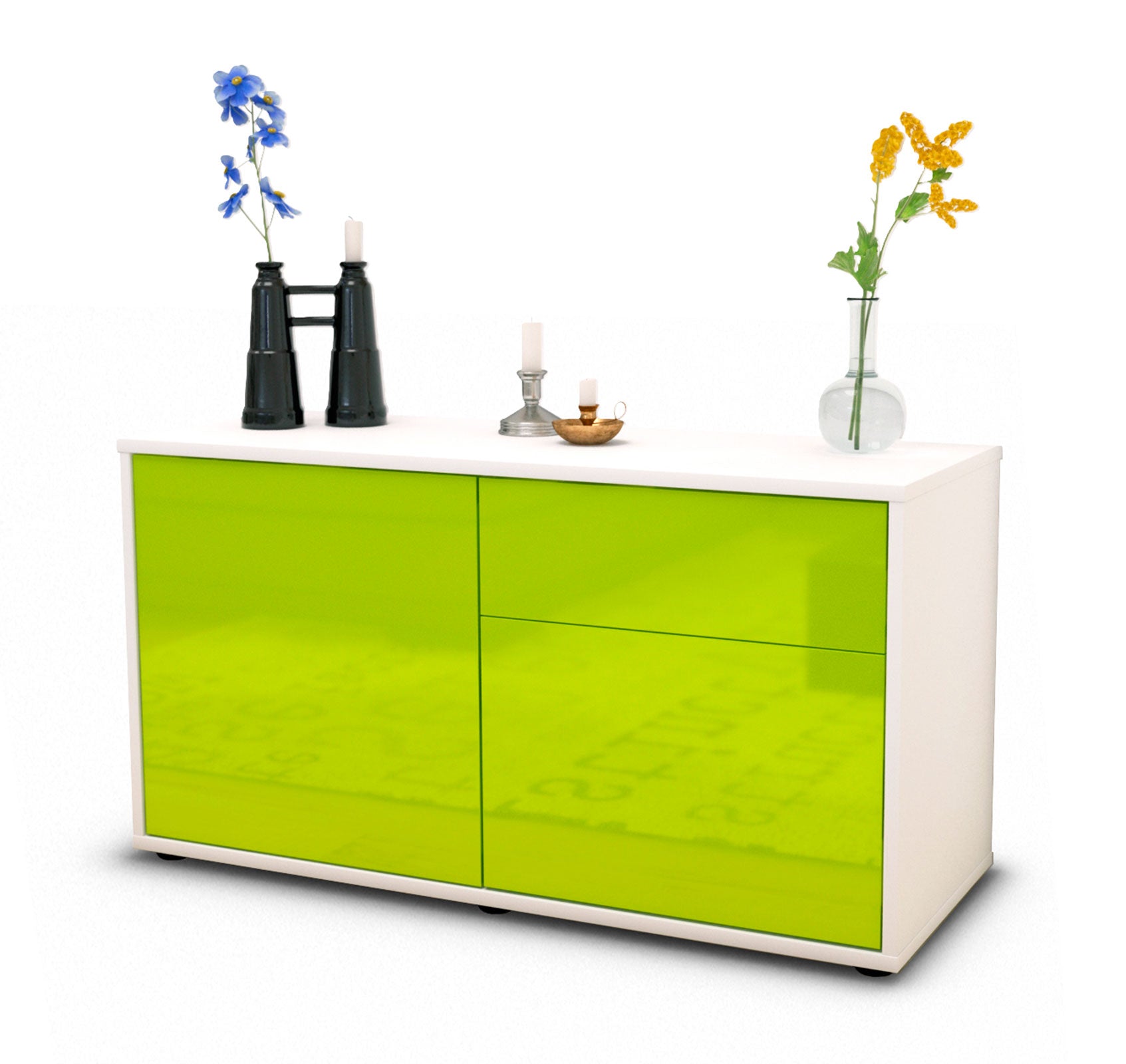 Lowboard - Aja - Design Hochglanz - Freistehend mit Push to Open 92 cm Weiss