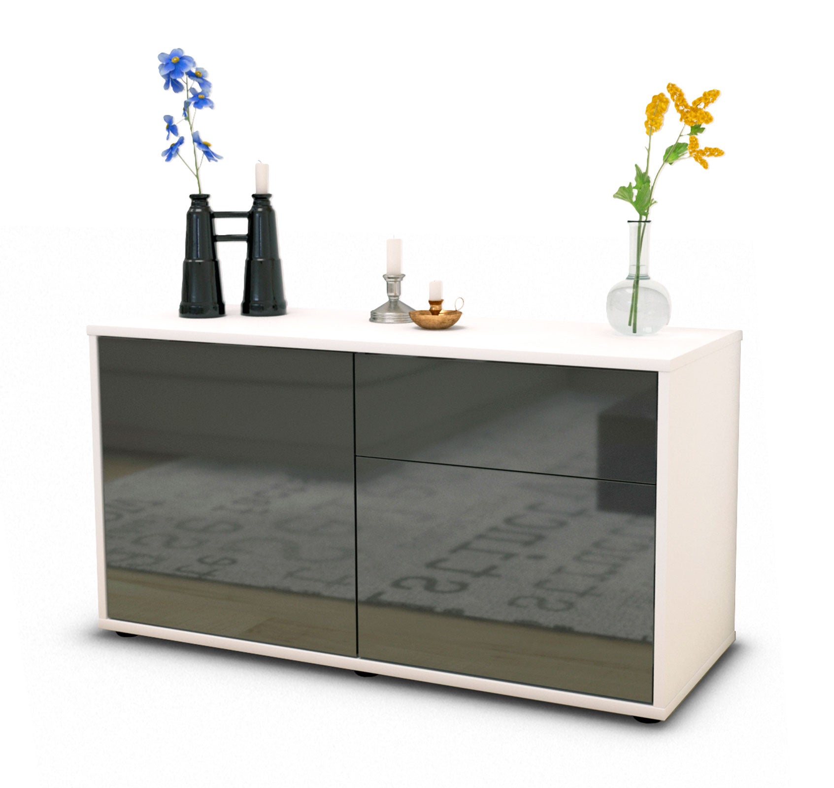Lowboard - Aja - Design Hochglanz - Freistehend mit Push to Open 92 cm Weiss