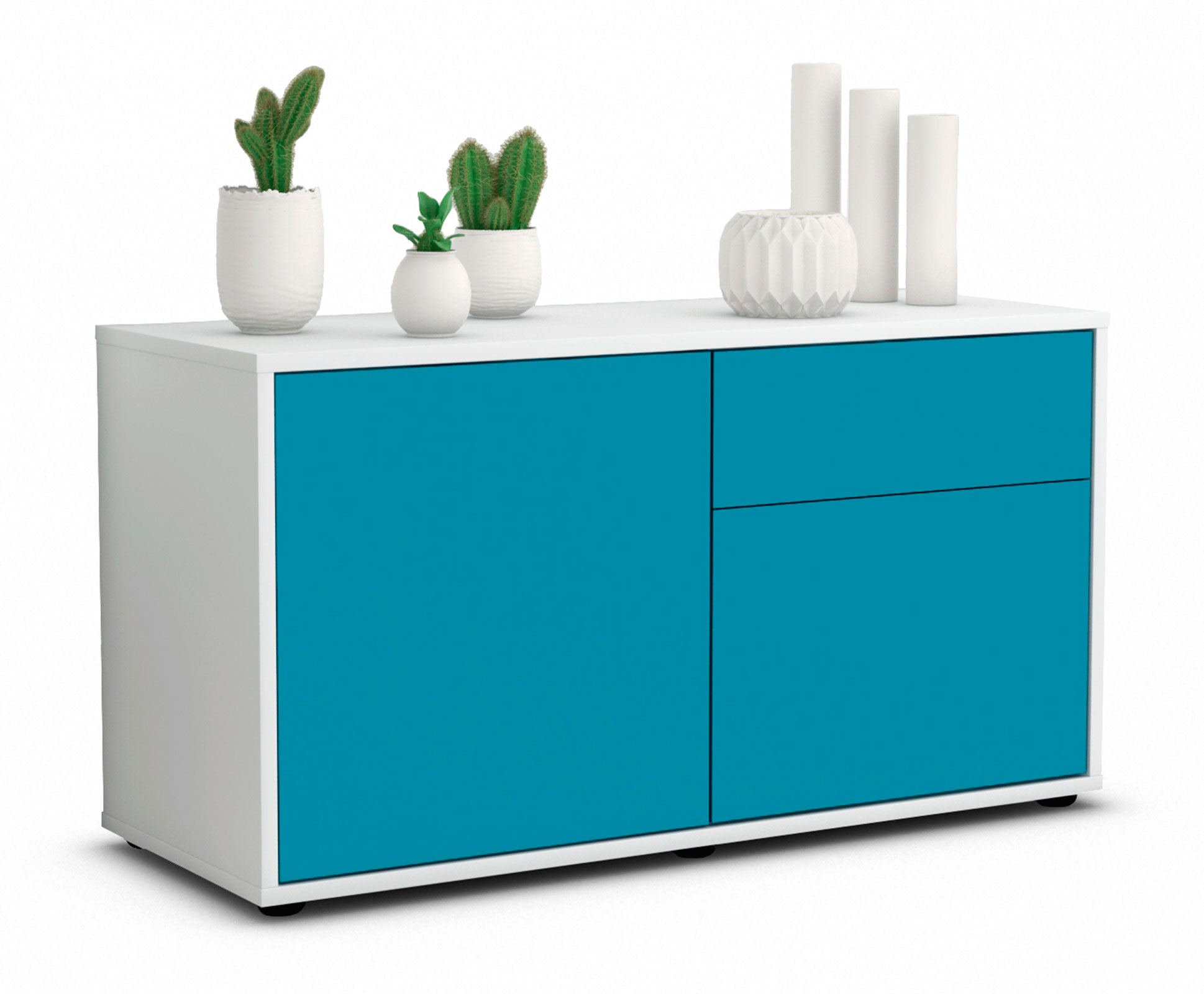 Lowboard - Aja - Design Farbakzent - Freistehend mit Push to Open 92 cm Weiss