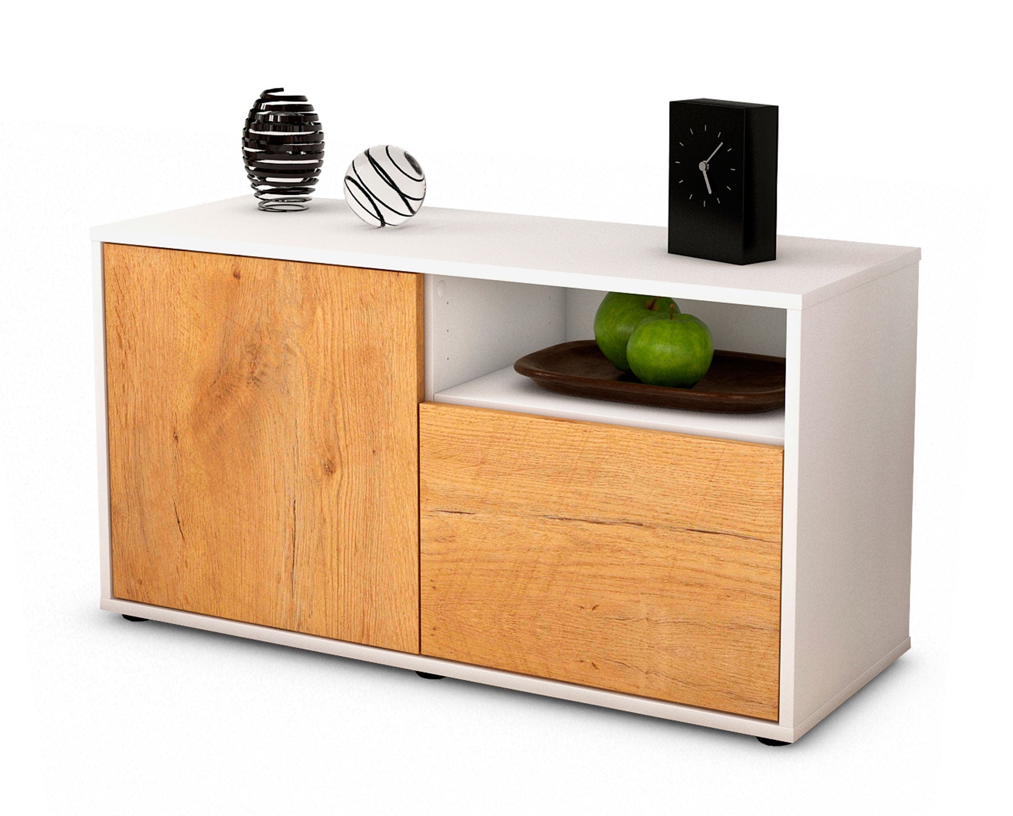 Lowboard - Ajda - Design Holzdekor - Freistehend mit Push to Open 92 cm Weiss