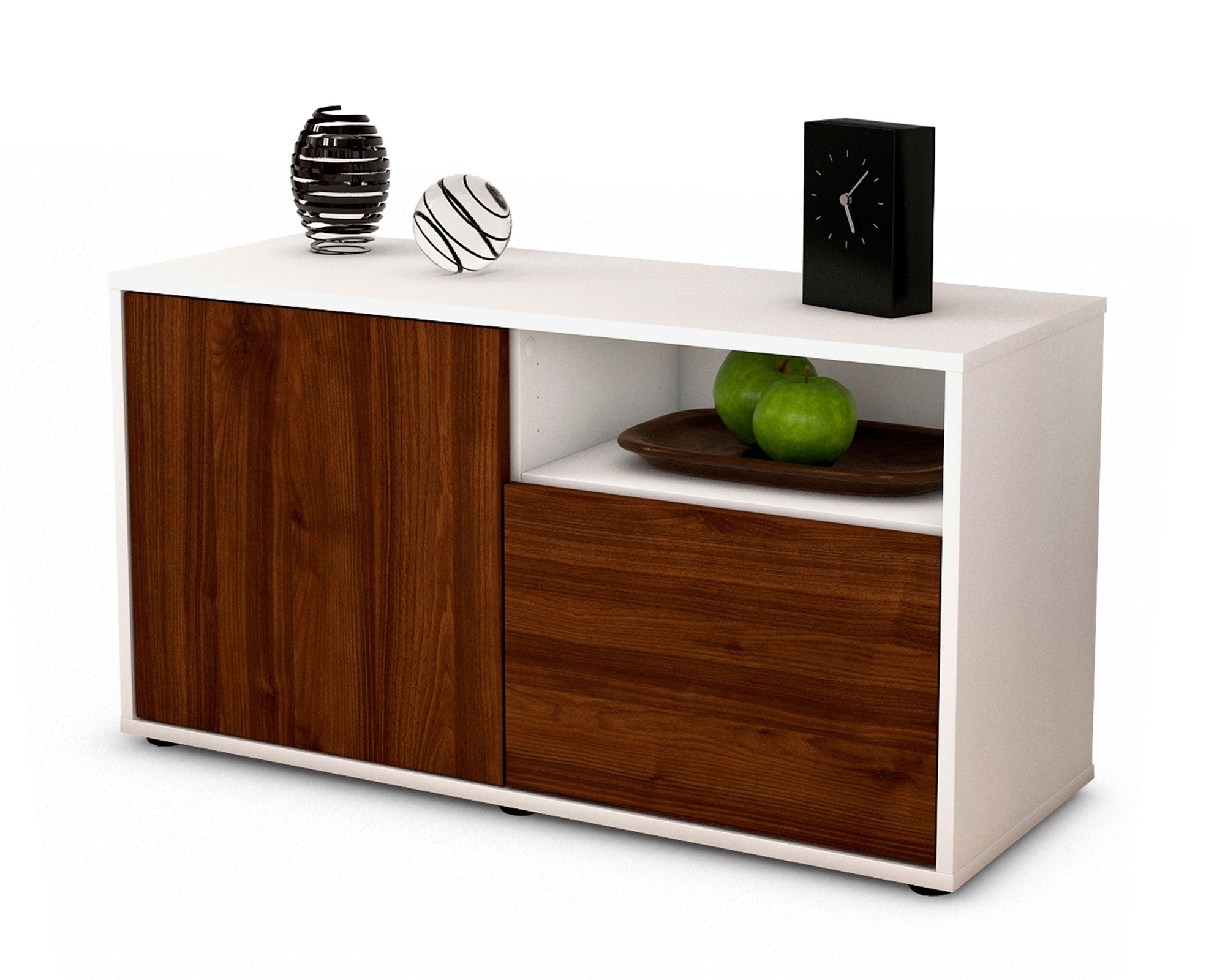 Lowboard - Ajda - Design Holzdekor - Freistehend mit Push to Open 92 cm Weiss