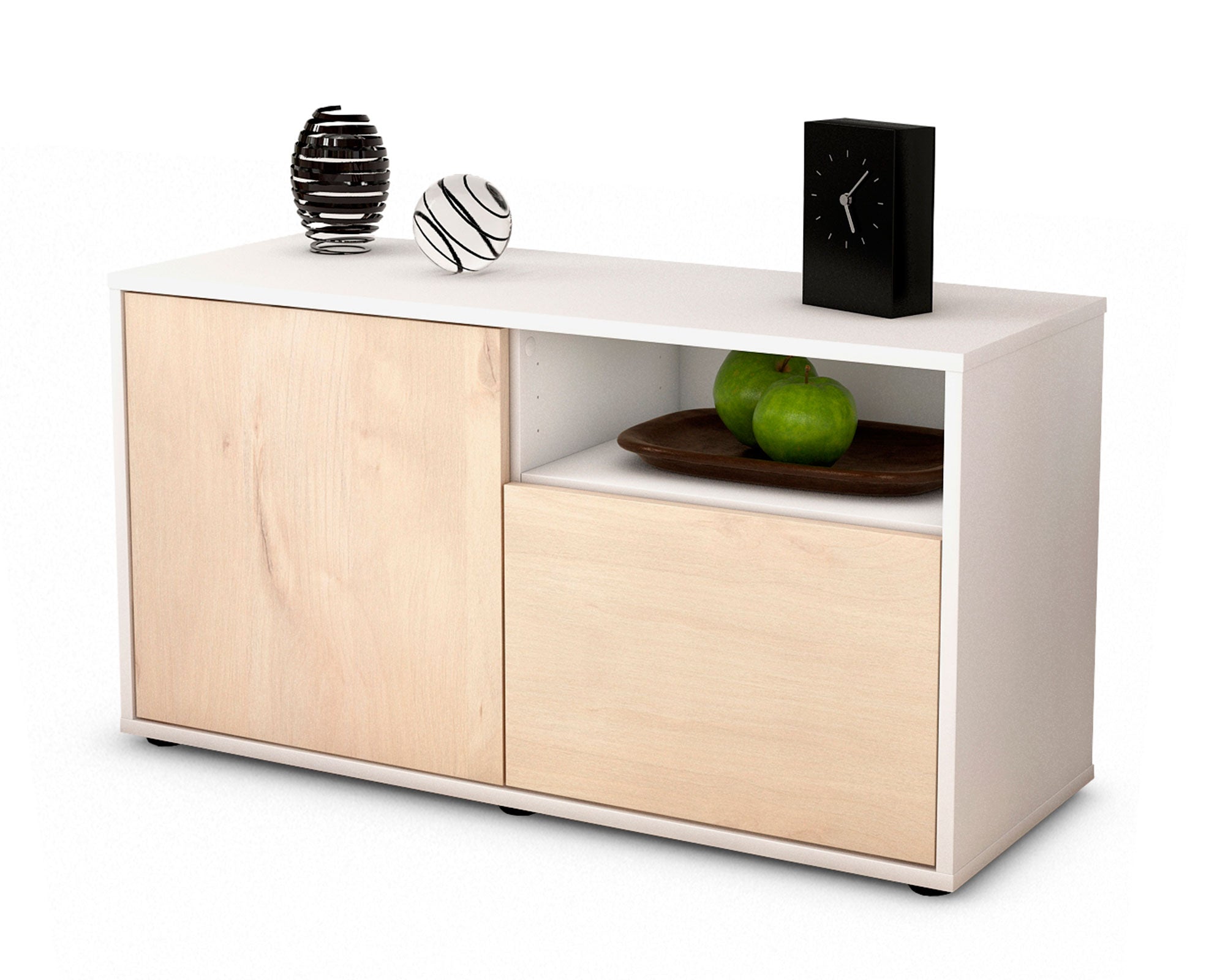 Lowboard - Ajda - Design Holzdekor - Freistehend mit Push to Open 92 cm Weiss
