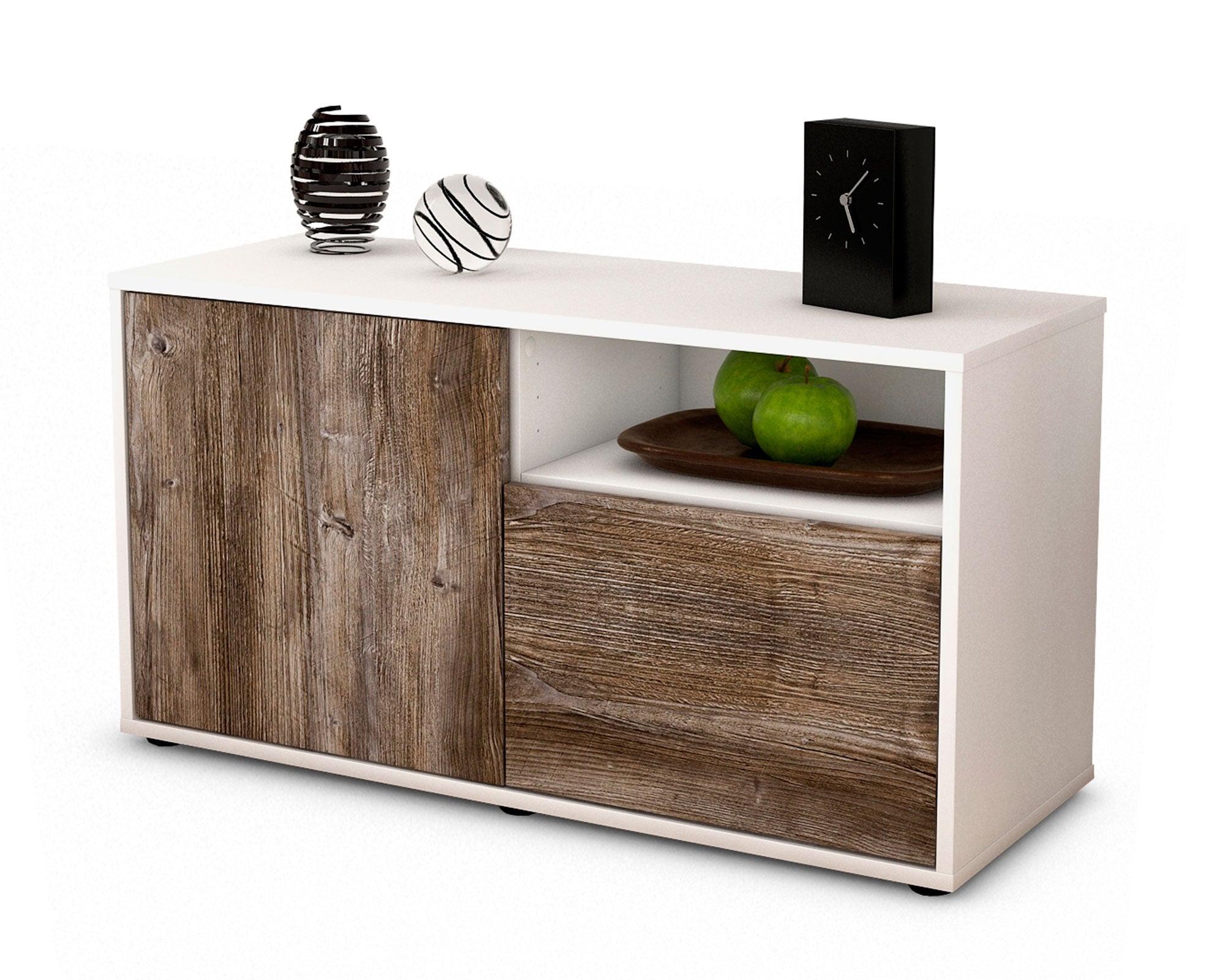 Lowboard - Ajda - Design Holzdekor - Freistehend mit Push to Open 92 cm Weiss