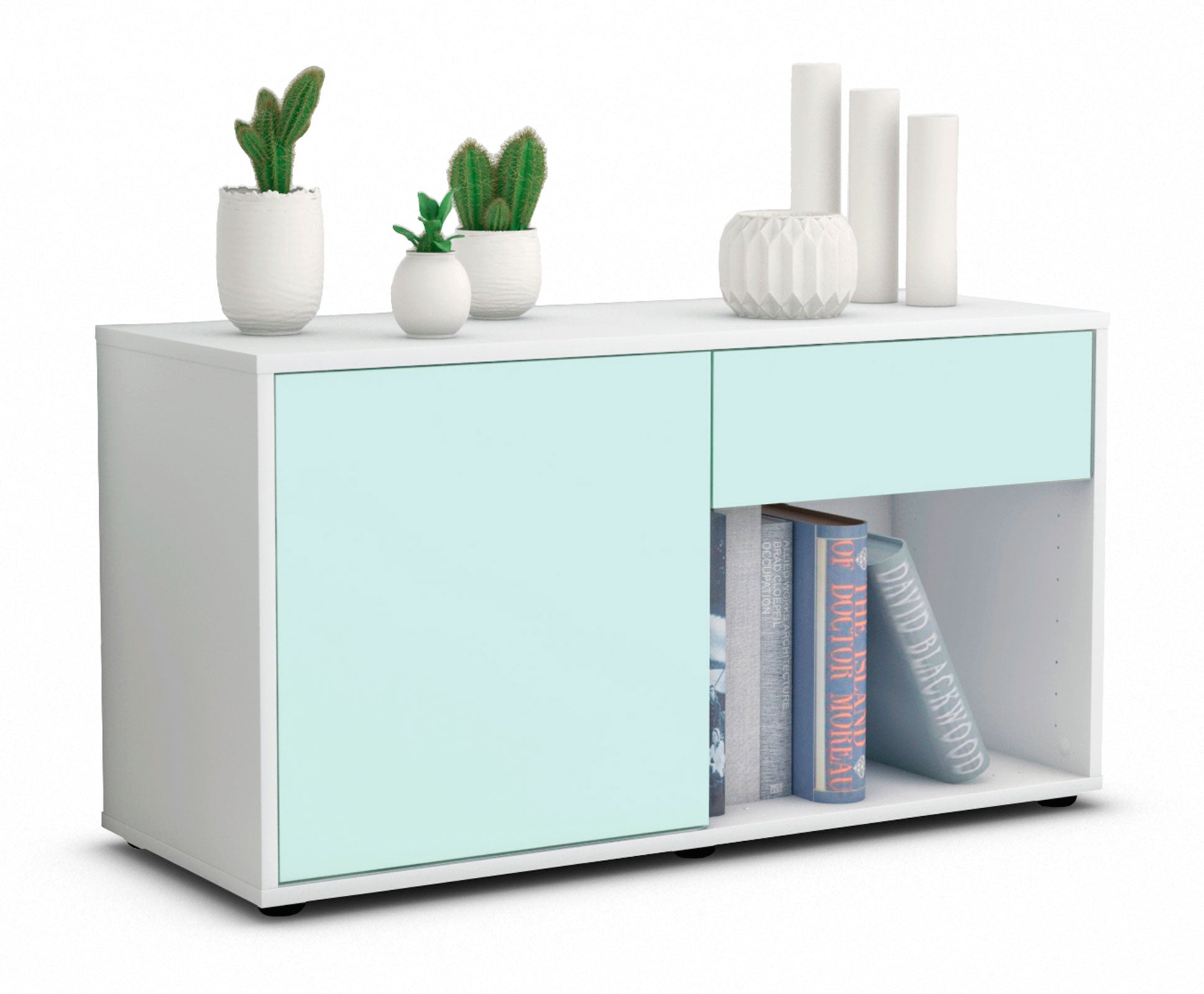 Lowboard - Alberina - Design Farbakzent - Freistehend mit Push to Open 92 cm Weiss