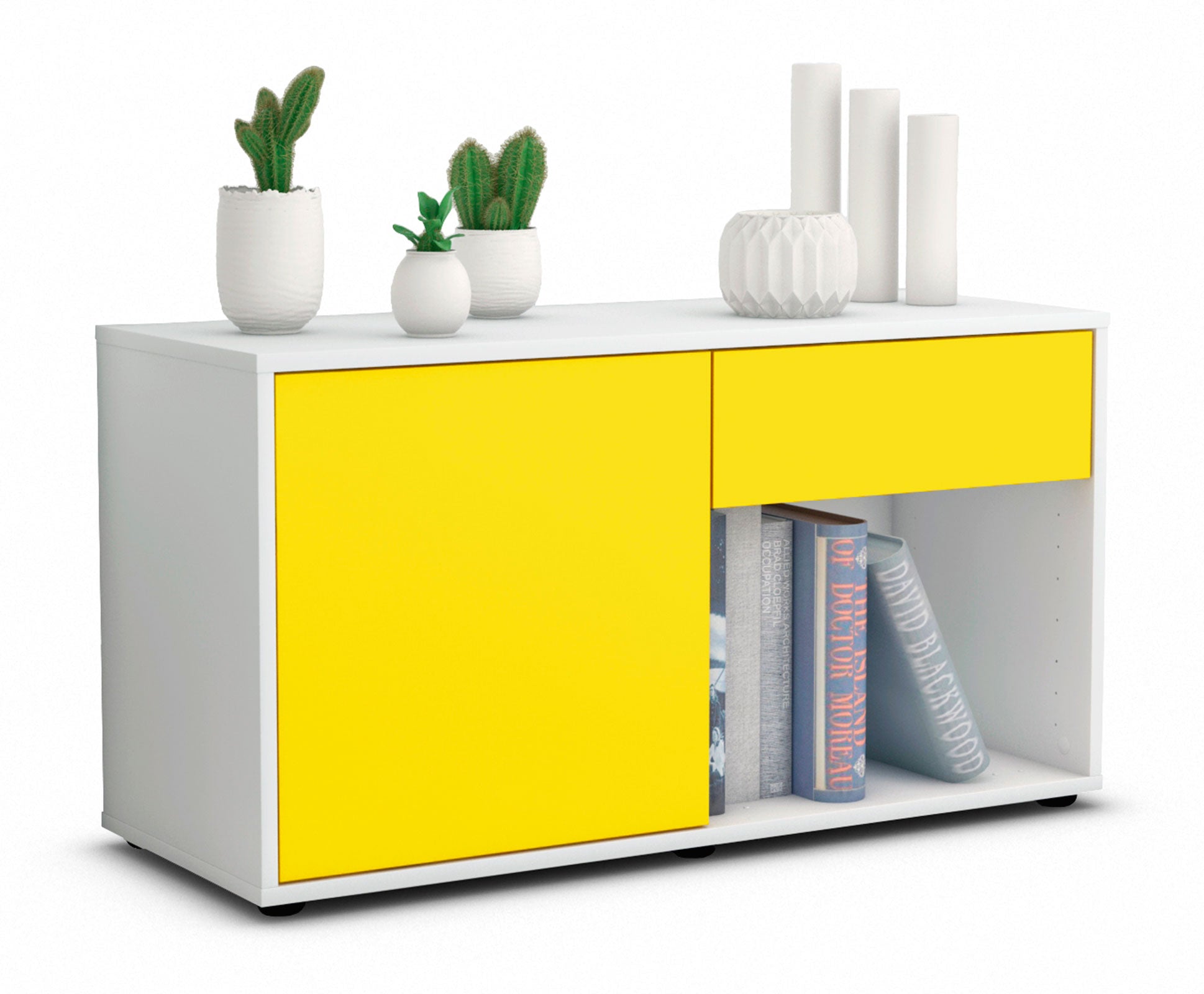 Lowboard - Alberina - Design Farbakzent - Freistehend mit Push to Open 92 cm Weiss