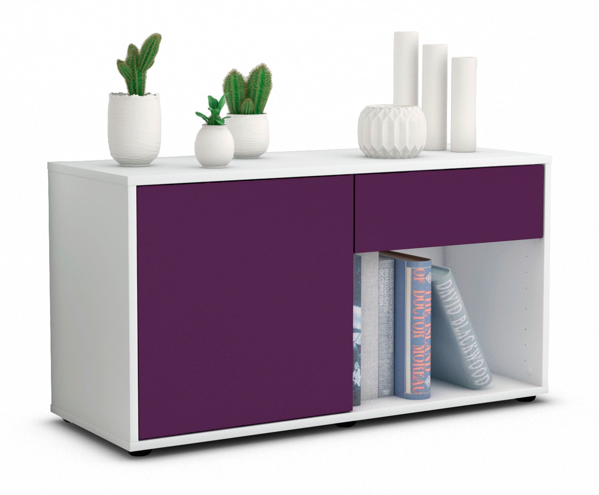Lowboard - Alberina - Design Farbakzent - Freistehend mit Push to Open 92 cm Weiss