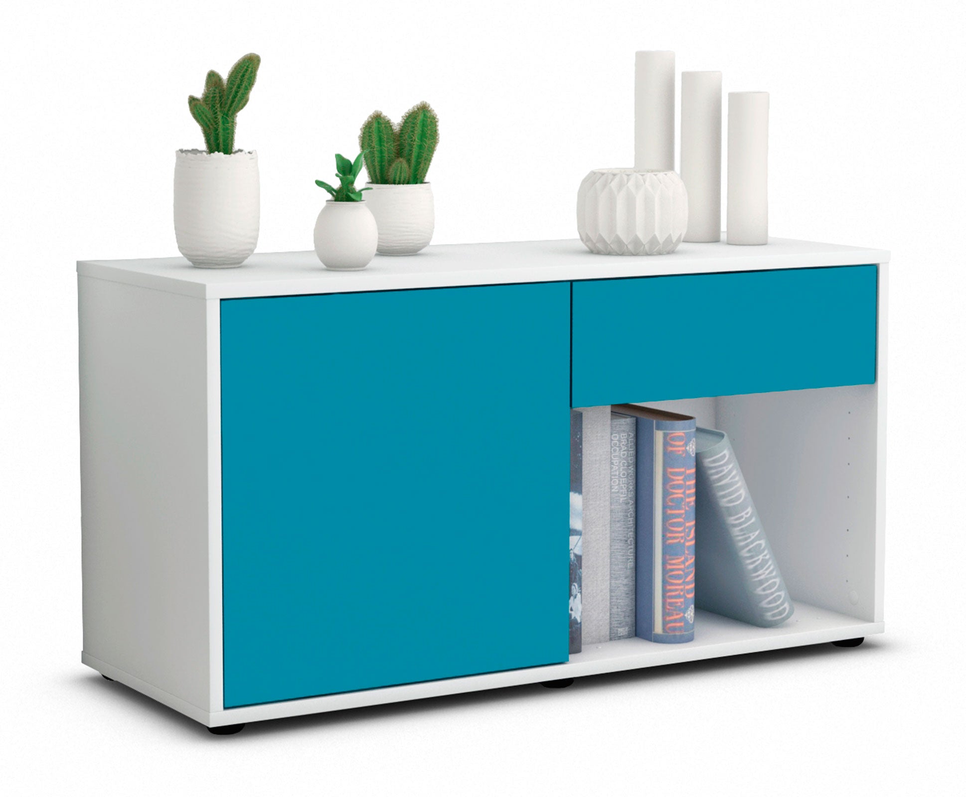 Lowboard - Alberina - Design Farbakzent - Freistehend mit Push to Open 92 cm Weiss