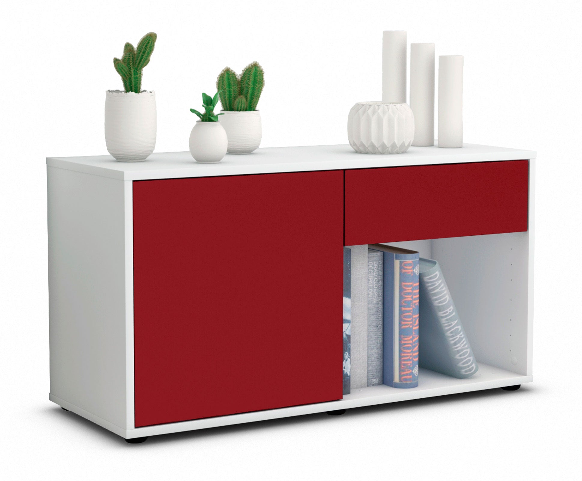 Lowboard - Alberina - Design Farbakzent - Freistehend mit Push to Open 92 cm Weiss