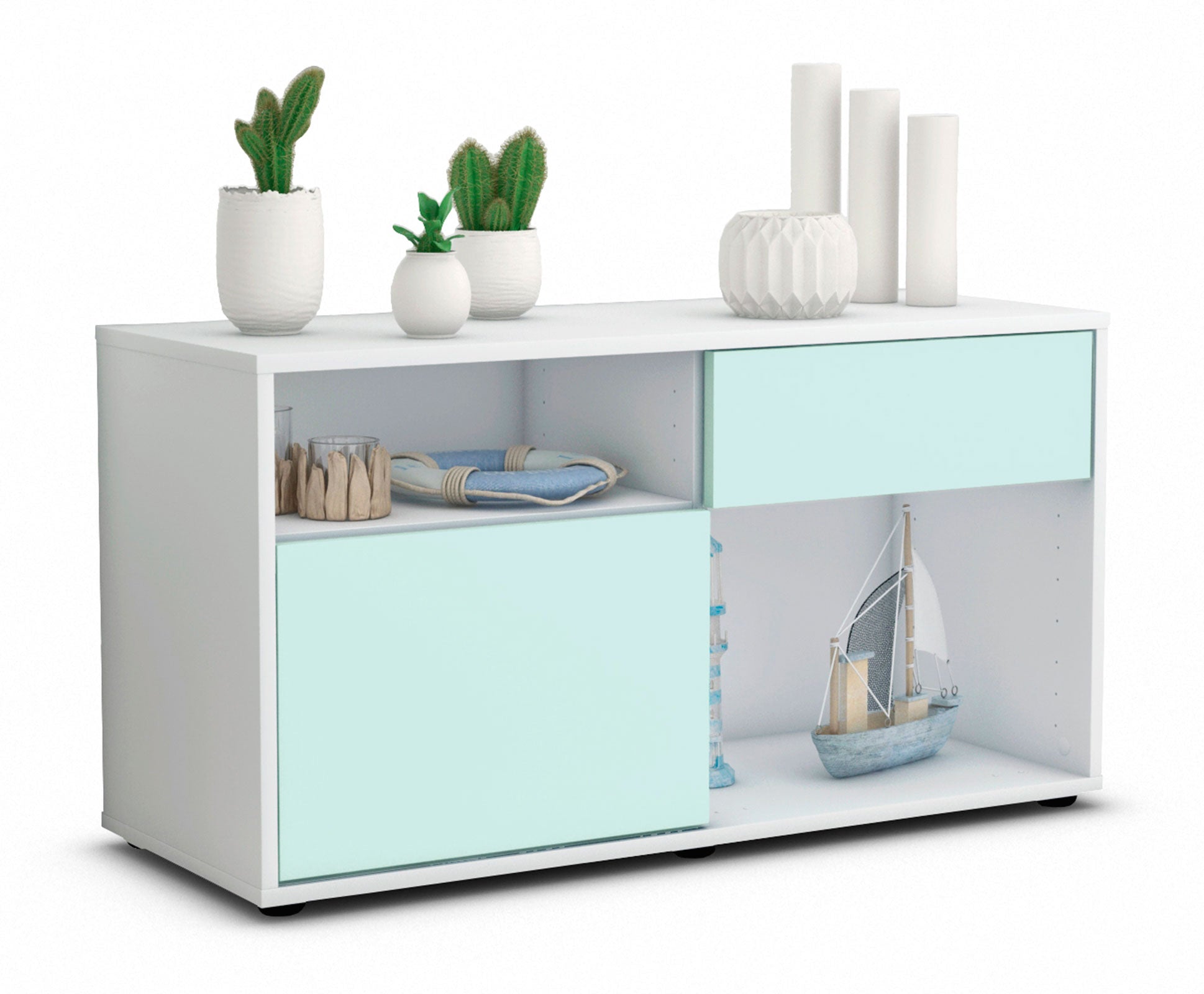 Lowboard - Alecia - Design Farbakzent - Freistehend mit Push to Open 92 cm Weiss