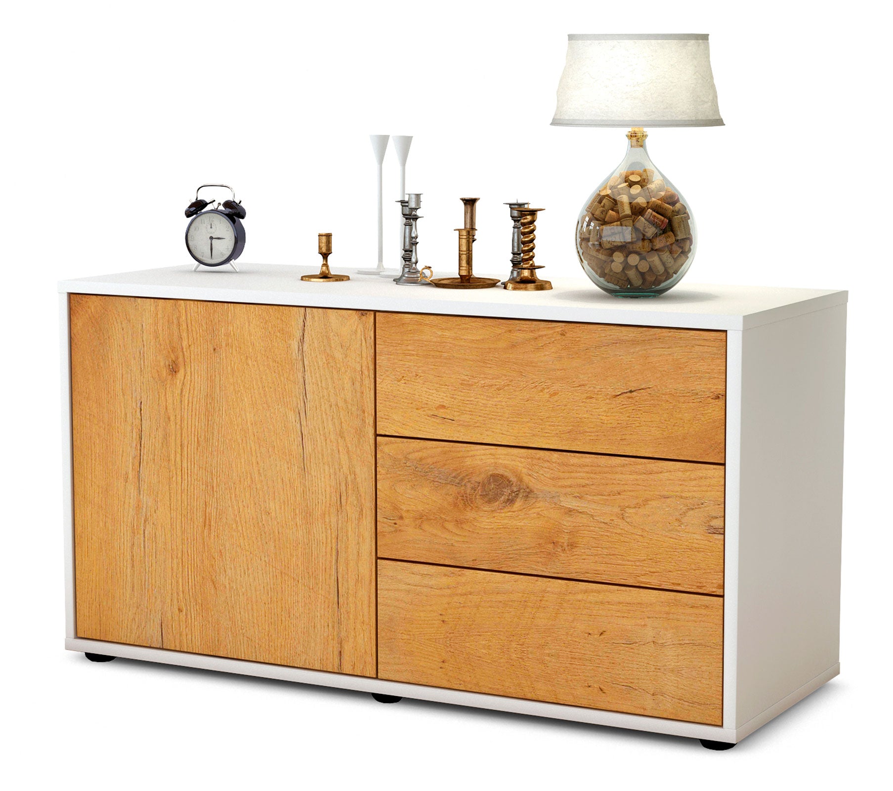 Lowboard - Alessandra - Design Holzdekor - Freistehend mit Push to Open 92 cm Weiss