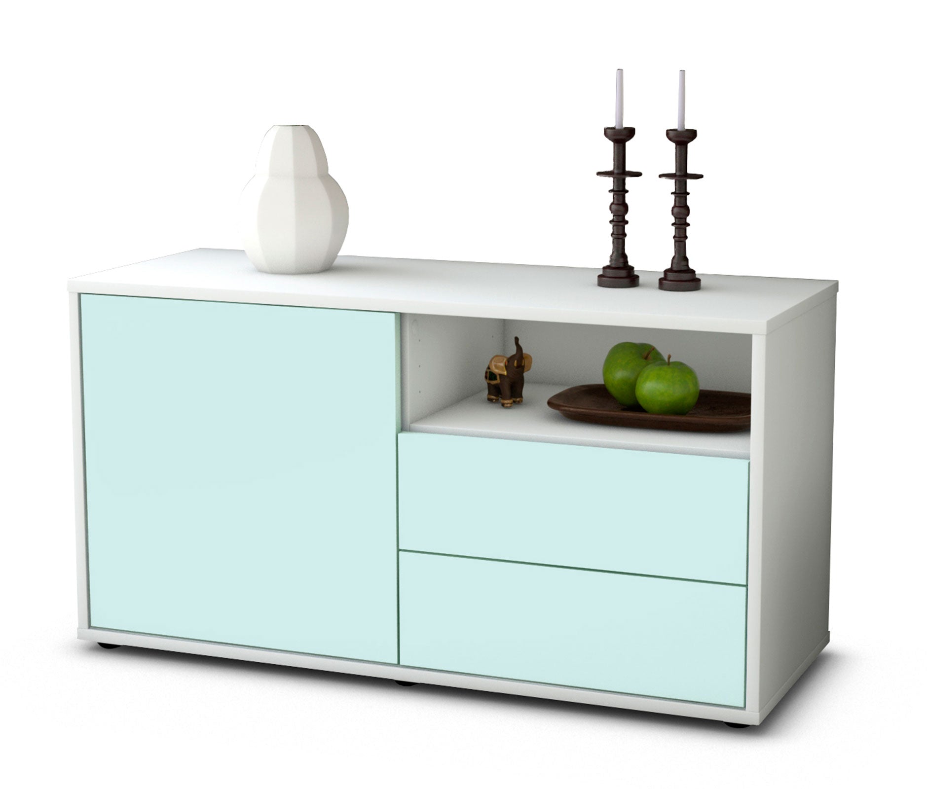 Lowboard - Alessia - Design Farbakzent - Freistehend mit Push to Open 92 cm Weiss