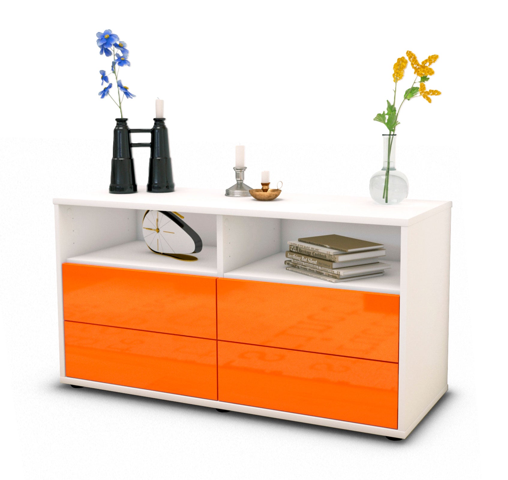 Lowboard - Alia - Design Hochglanz - Freistehend mit Push to Open 92 cm Weiss