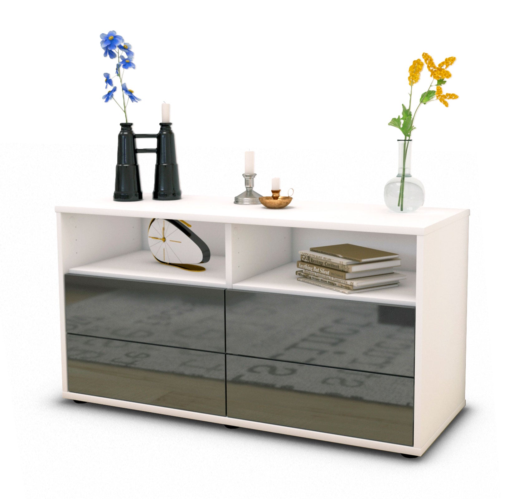 Lowboard - Alia - Design Hochglanz - Freistehend mit Push to Open 92 cm Weiss
