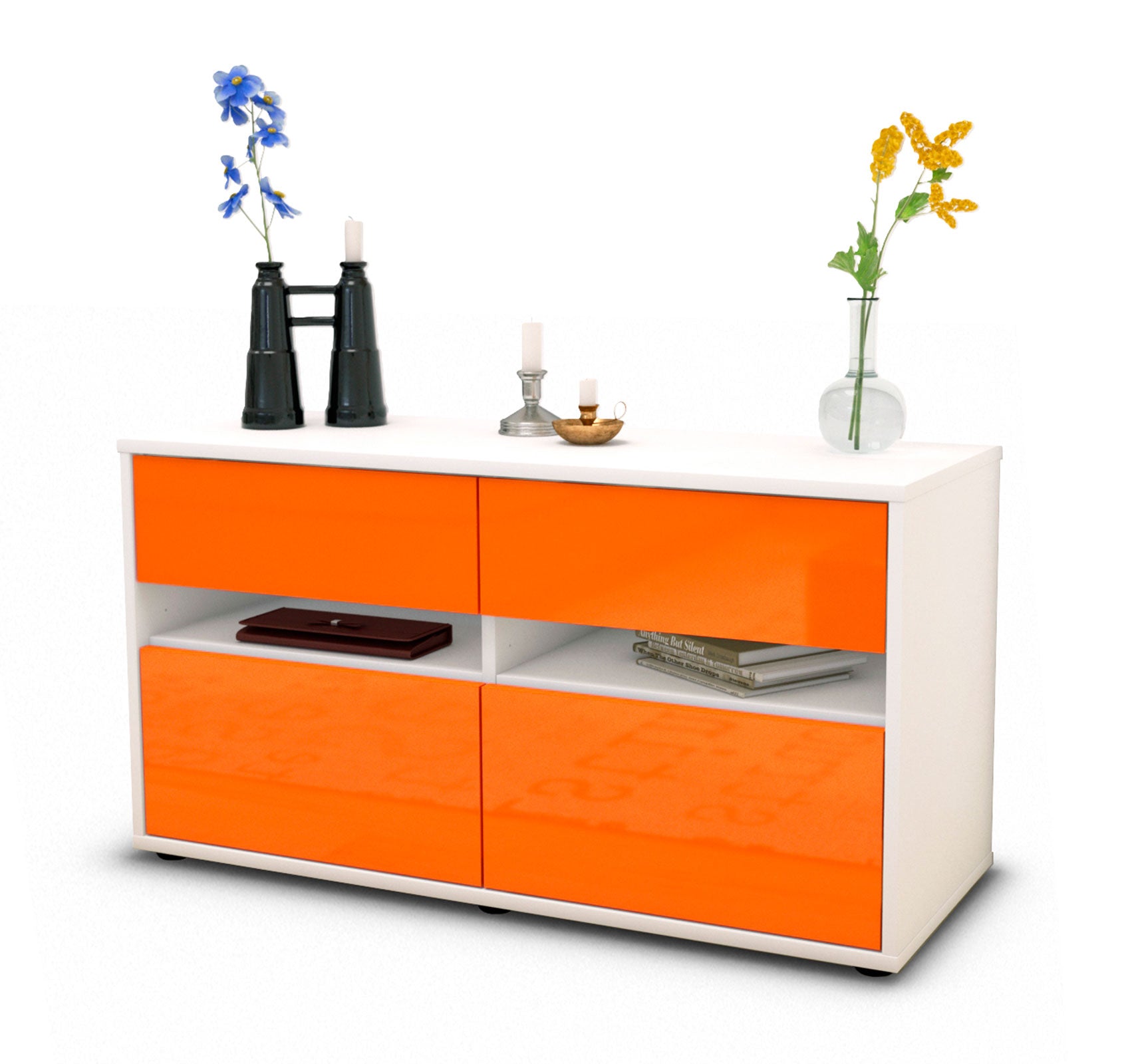 Lowboard - Alice - Design Hochglanz - Freistehend mit Push to Open 92 cm Weiss