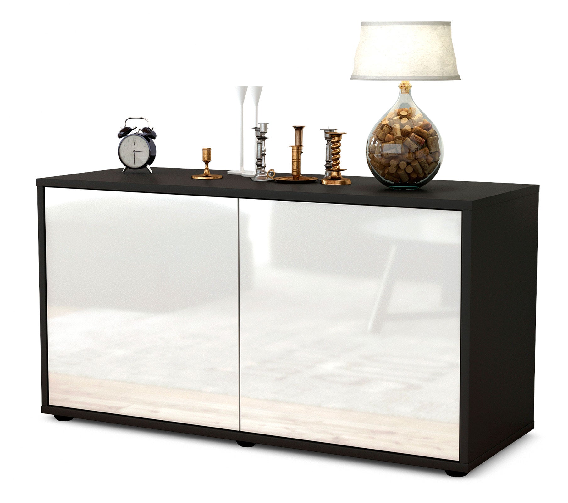 Lowboard - Ada - Design Hochglanz - Freistehend mit Push to Open 92 cm Anthrazit