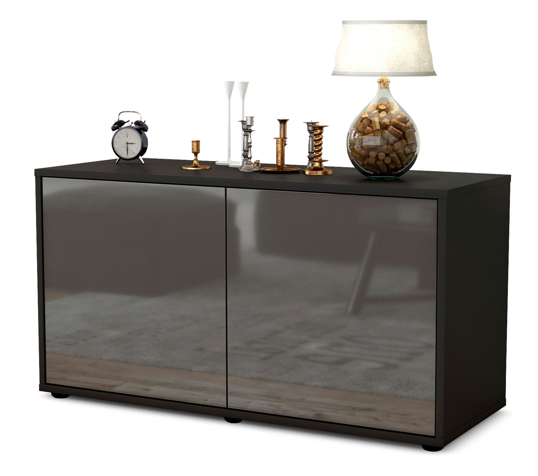 Lowboard - Ada - Design Hochglanz - Freistehend mit Push to Open 92 cm Anthrazit