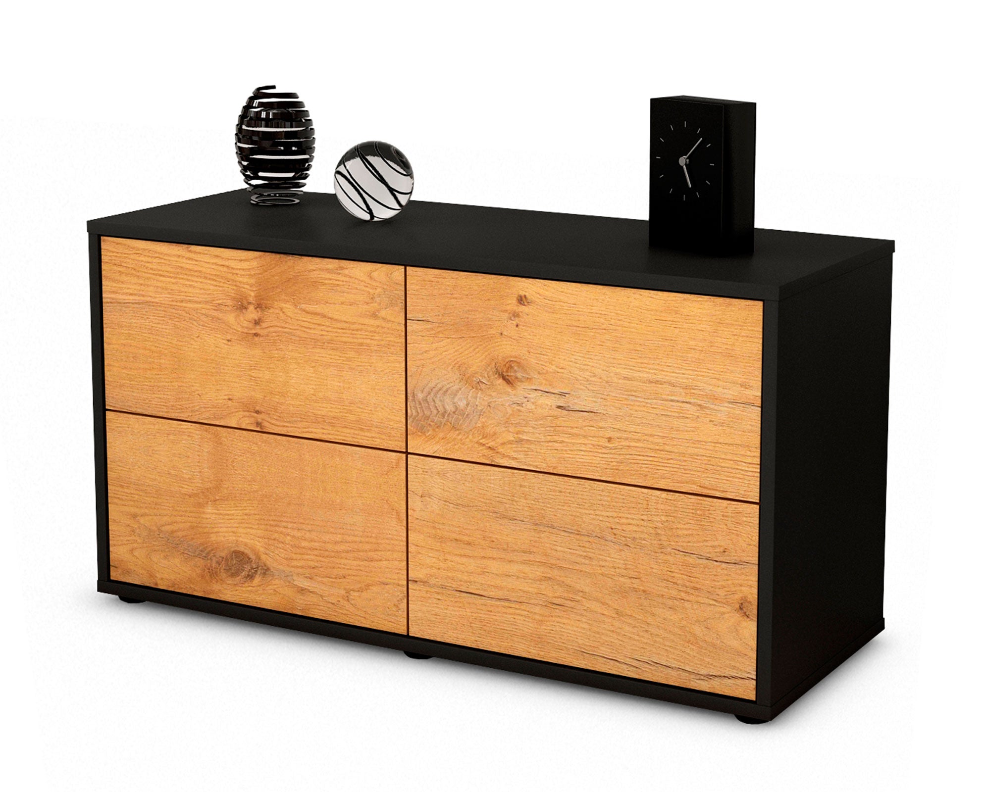 Lowboard - Aella - Design Holzdekor - Freistehend mit Push to Open 92 cm Anthrazit