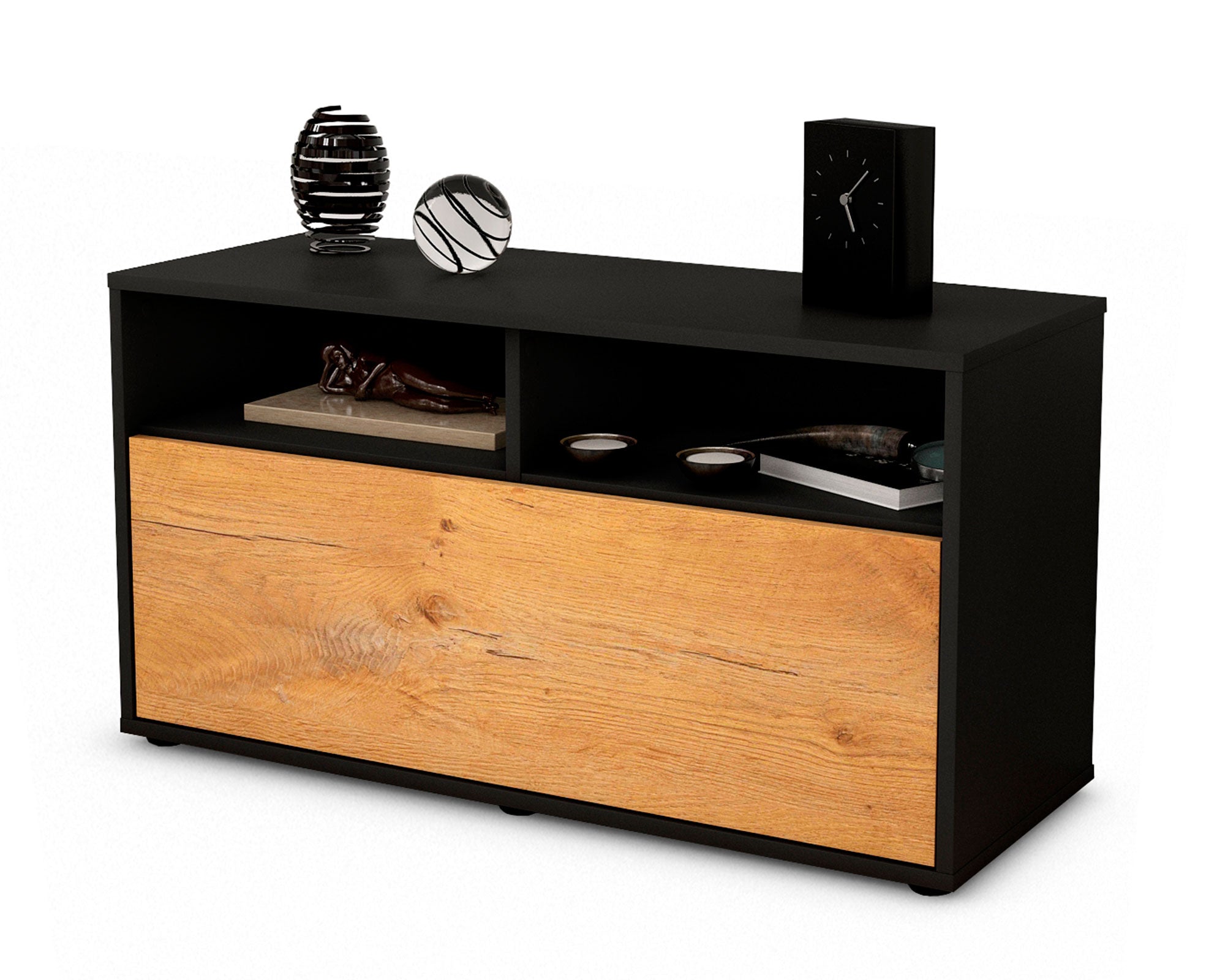 Lowboard - Agostina - Design Holzdekor - Freistehend mit Push to Open 92 cm Anthrazit