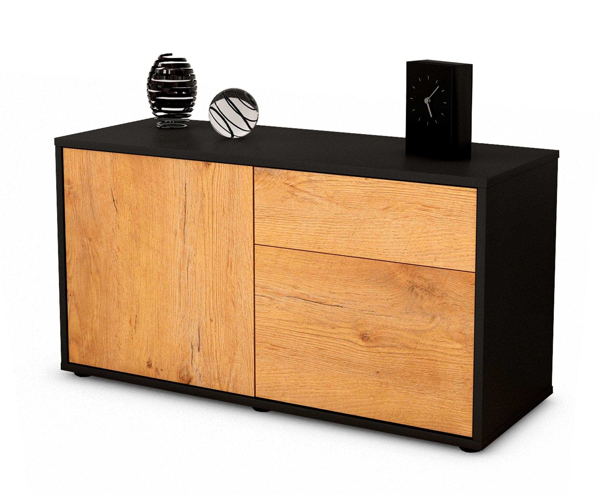 Lowboard - Aja - Design Holzdekor - Freistehend mit Push to Open 92 cm Anthrazit