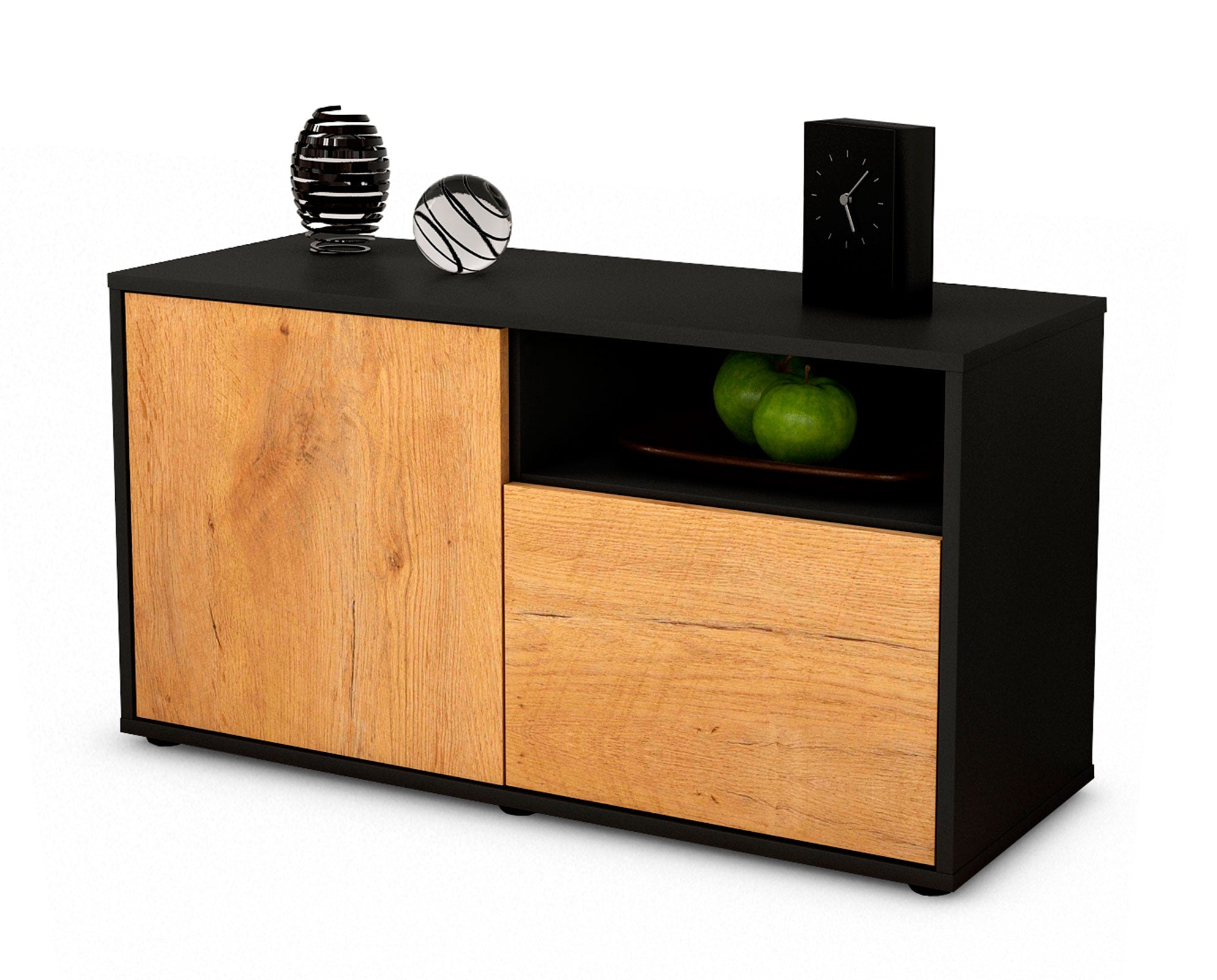 Lowboard - Ajda - Design Holzdekor - Freistehend mit Push to Open 92 cm Anthrazit