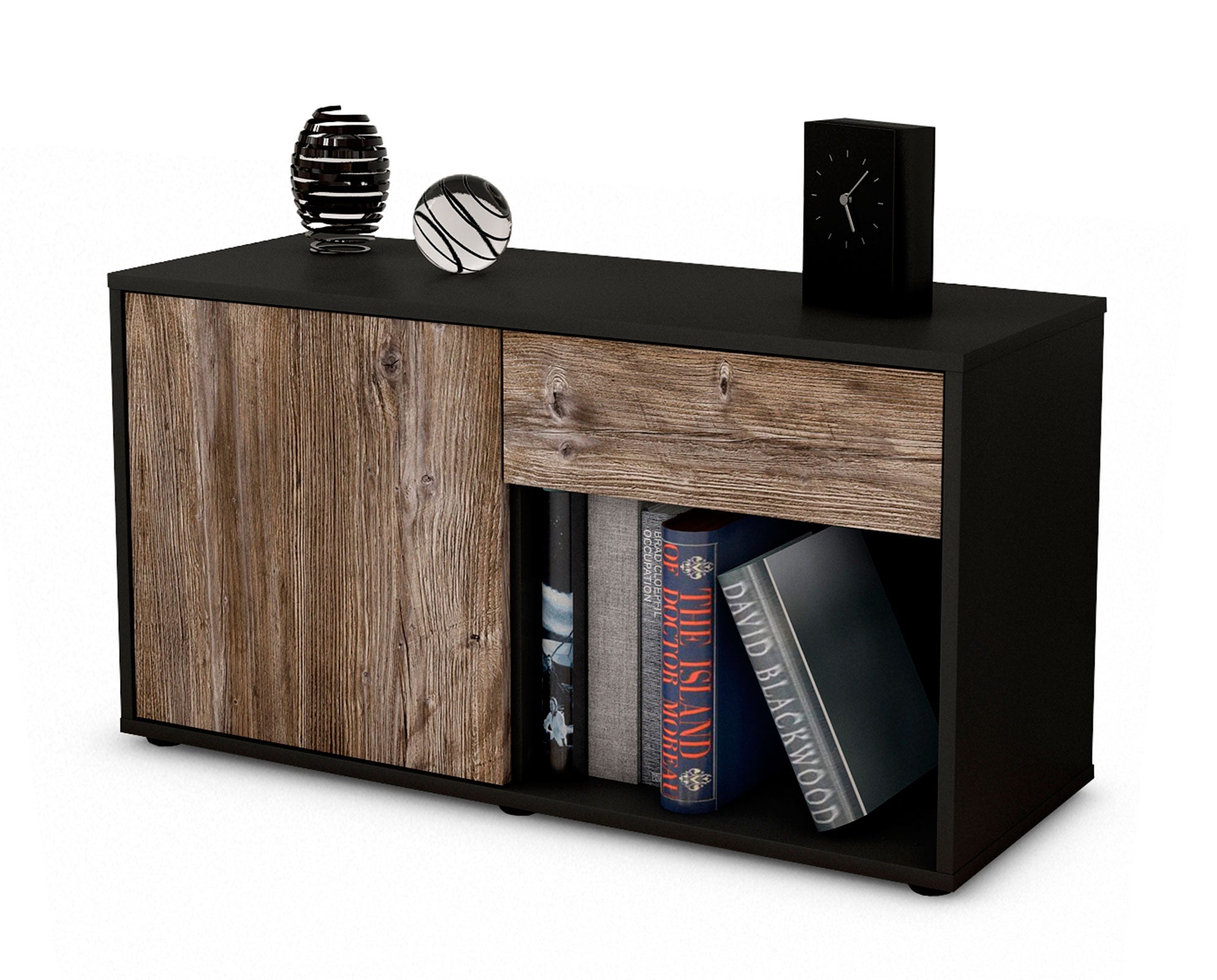 Lowboard - Alberina - Design Holzdekor - Freistehend mit Push to Open 92 cm Anthrazit