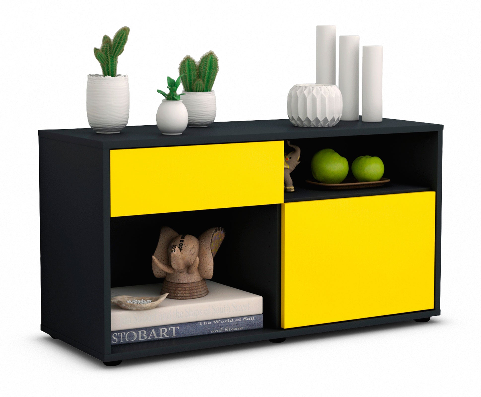 Lowboard - Albina - Design Farbakzent - Freistehend mit Push to Open 92 cm Anthrazit